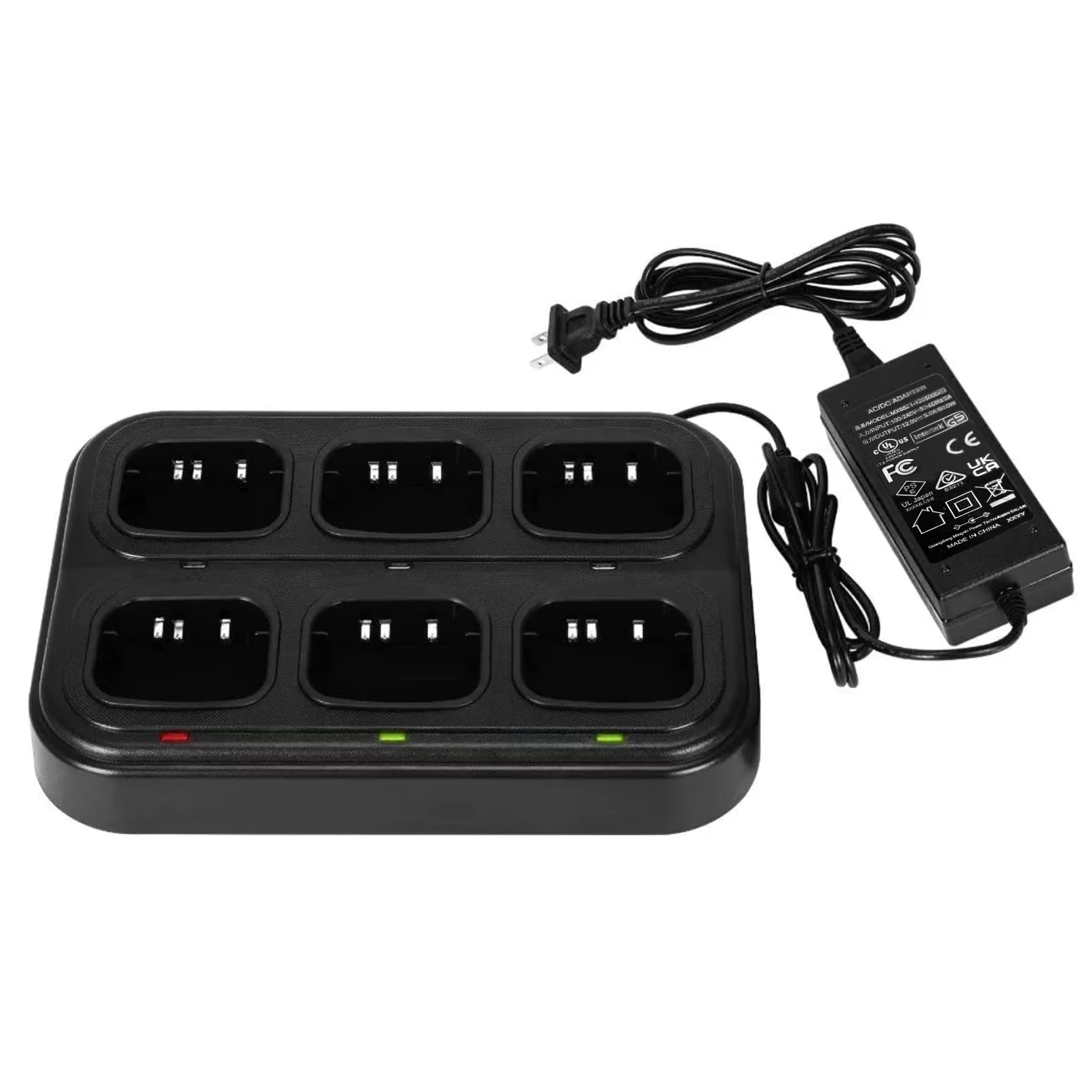 6-Port Rapid Charging Station for Walkie Talkies - SAMCOM Multi-Unit Gang Charger with Removable AC Adapter | Compatible with FPCN30A & Batteries (1 Pack) | Ideal for Security Teams, Event Staff & Outdoor Adventures