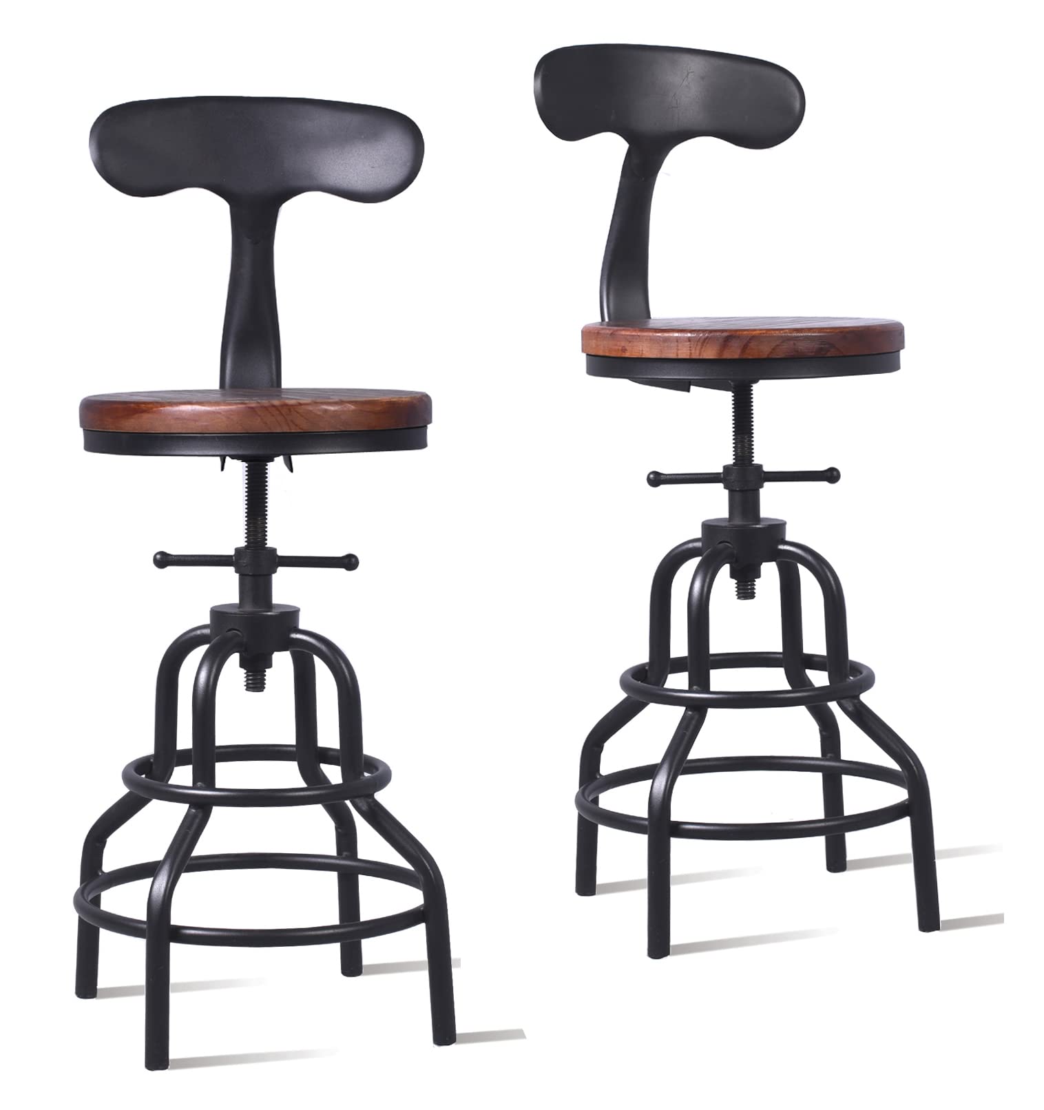 Vintage Industrial Bar Stool Set of 2 - Adjustable Height 27