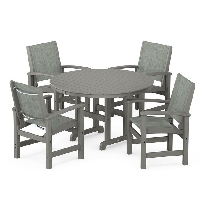 POLYWOOD Coastal 5-Piece Round Farmhouse Dining Set - Outdoor Patio Furniture for Backyard, Poolside & Beach House Dining