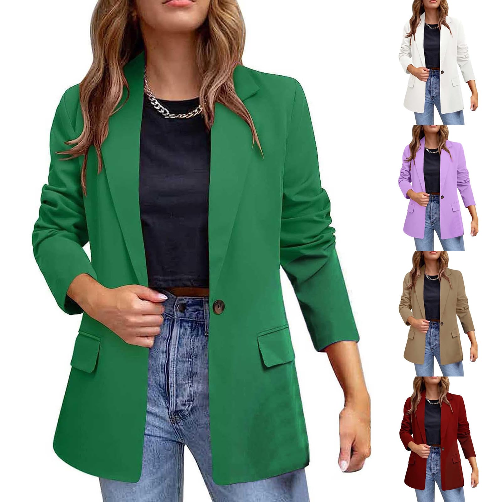 Women's Casual Blazer - Loose Long Sleeve Office Jacket for Spring/Summer Workwear
