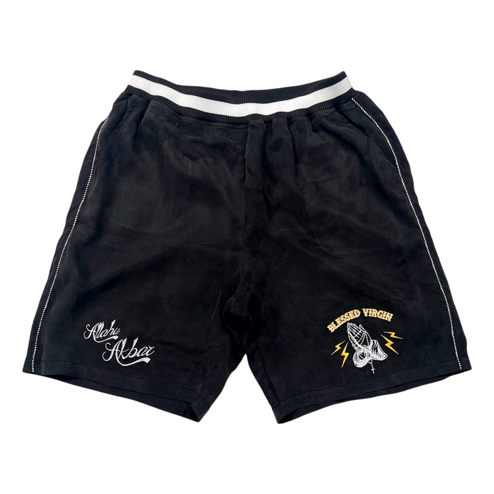 2ND CLOSET Virgin Embroidered Satin Shorts for Women - Black - Perfect for Night Out, Lounge Wear & Summer Fashion