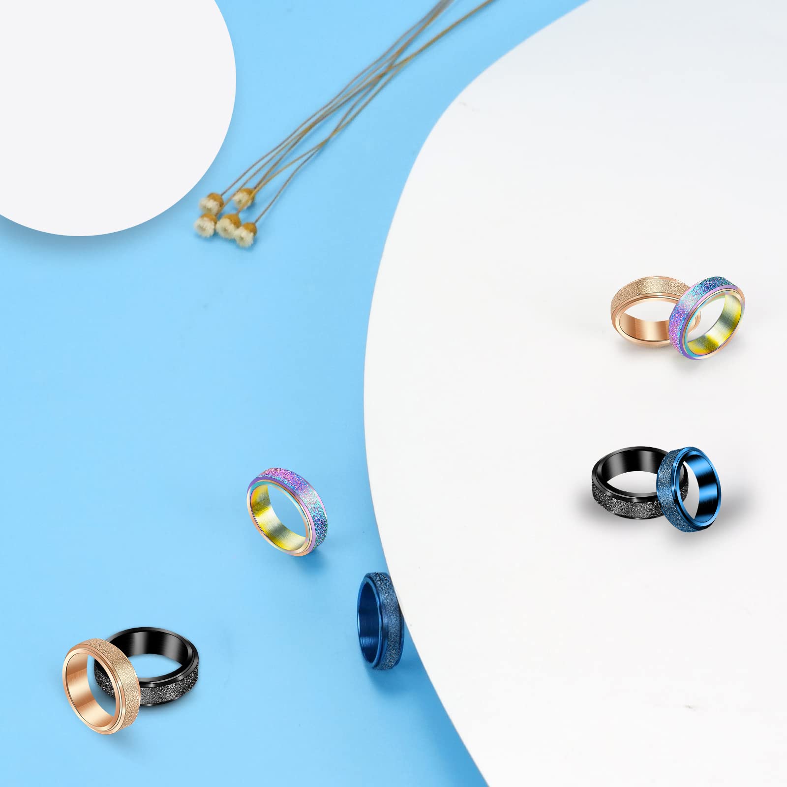 Anxiety Relief Spinner Rings for Women - 4PCS 6MM Titanium Steel Fidget Rings for Stress & Anxiety (Size 5-12) - Perfect for Office, Travel & Daily Relaxation