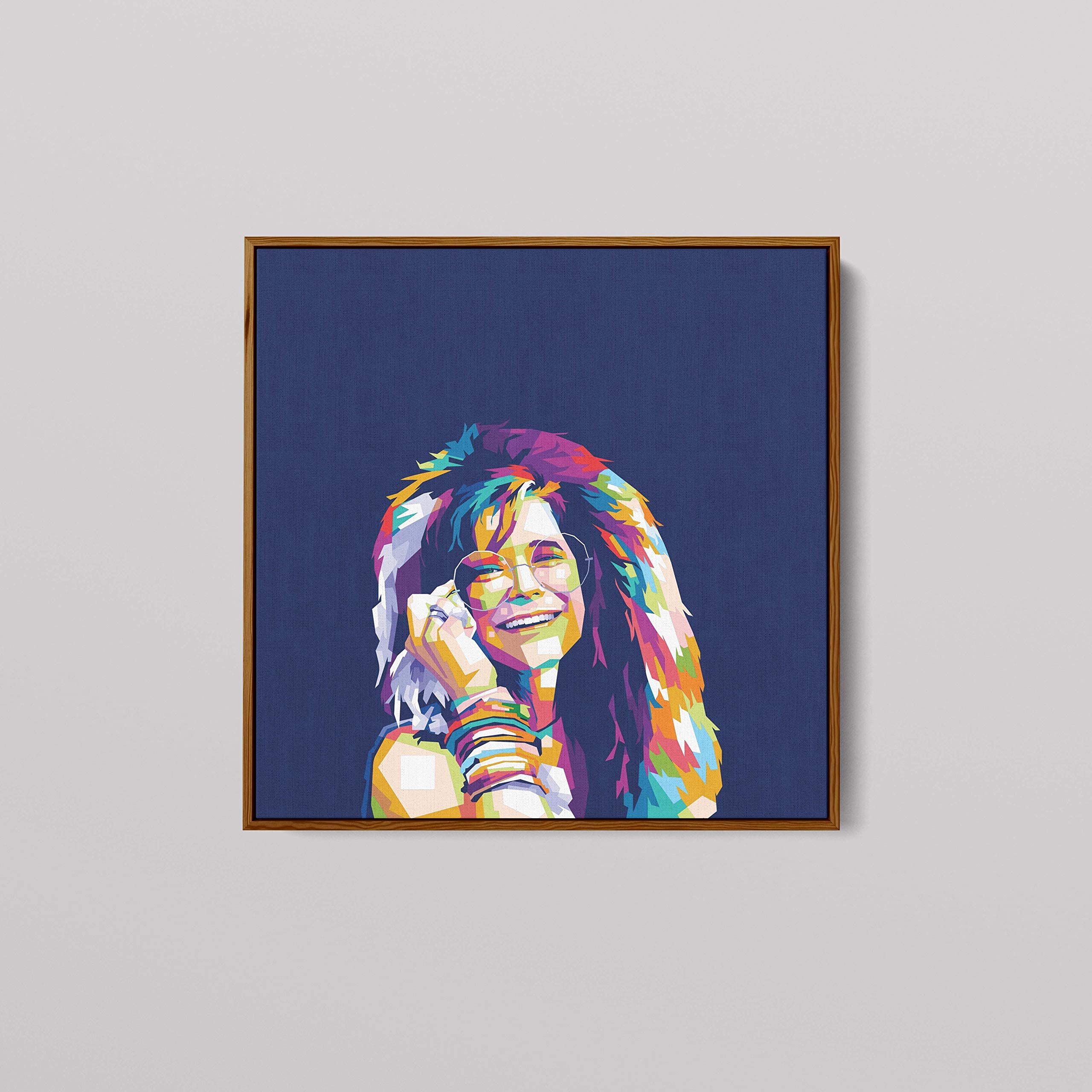 Janis Joplin Framed Pop Art Canvas - 24x24 Inch Ready to Hang Wall Decor, Stretcher Bars Only - Perfect for Living Room, Bedroom & Music Studio Decor