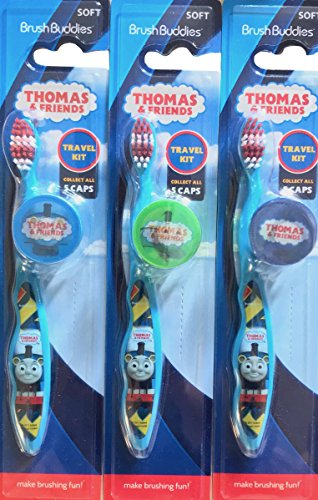 Thomas & Friends Kids Travel Toothbrushes - Pack of 3 with Protective Caps | Fun Character Toothbrushes for Toddlers & Children | Perfect for Home, School & Vacation Use