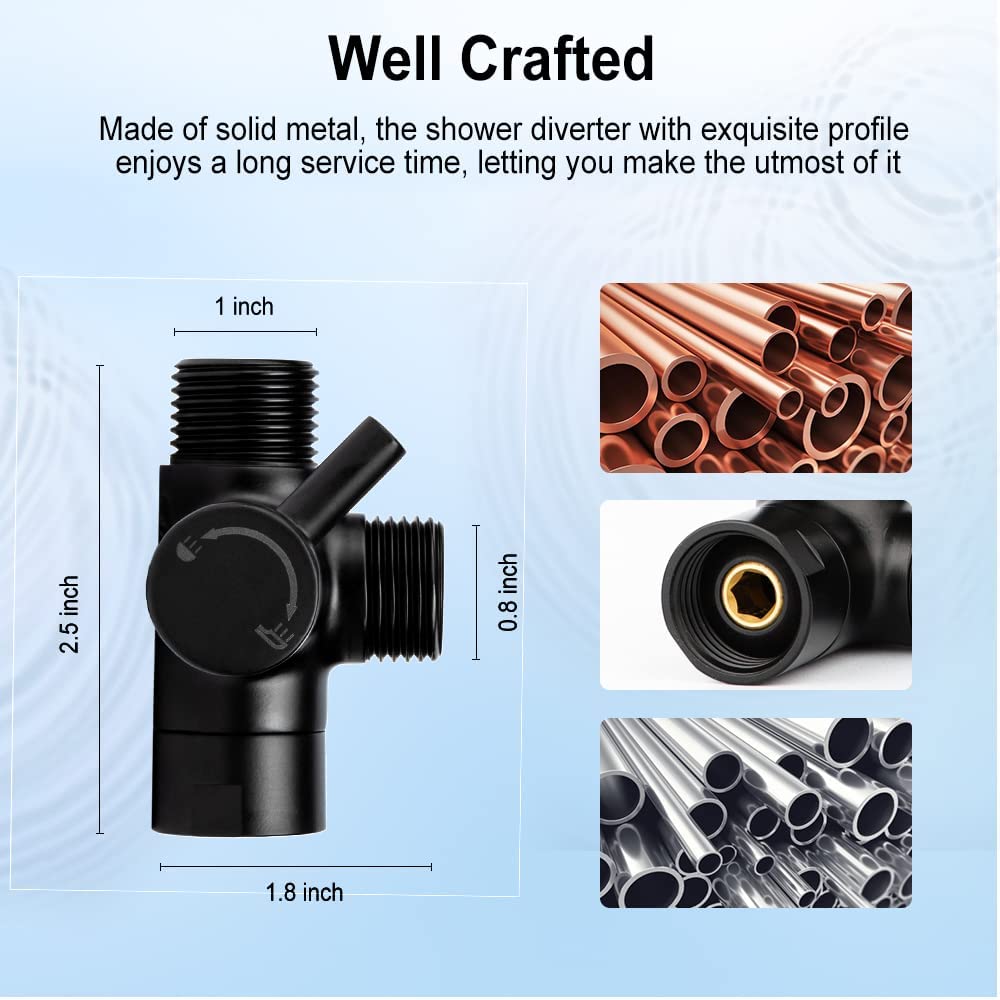Premium Oil Rubbed Bronze 3-Way Shower Diverter Valve - Universal Metal Shower Arm Splitter for Handheld & Fixed Spray Heads - Durable Shower System Replacement Part - Perfect for Bathroom Renovation & Spa-Like Shower Experience