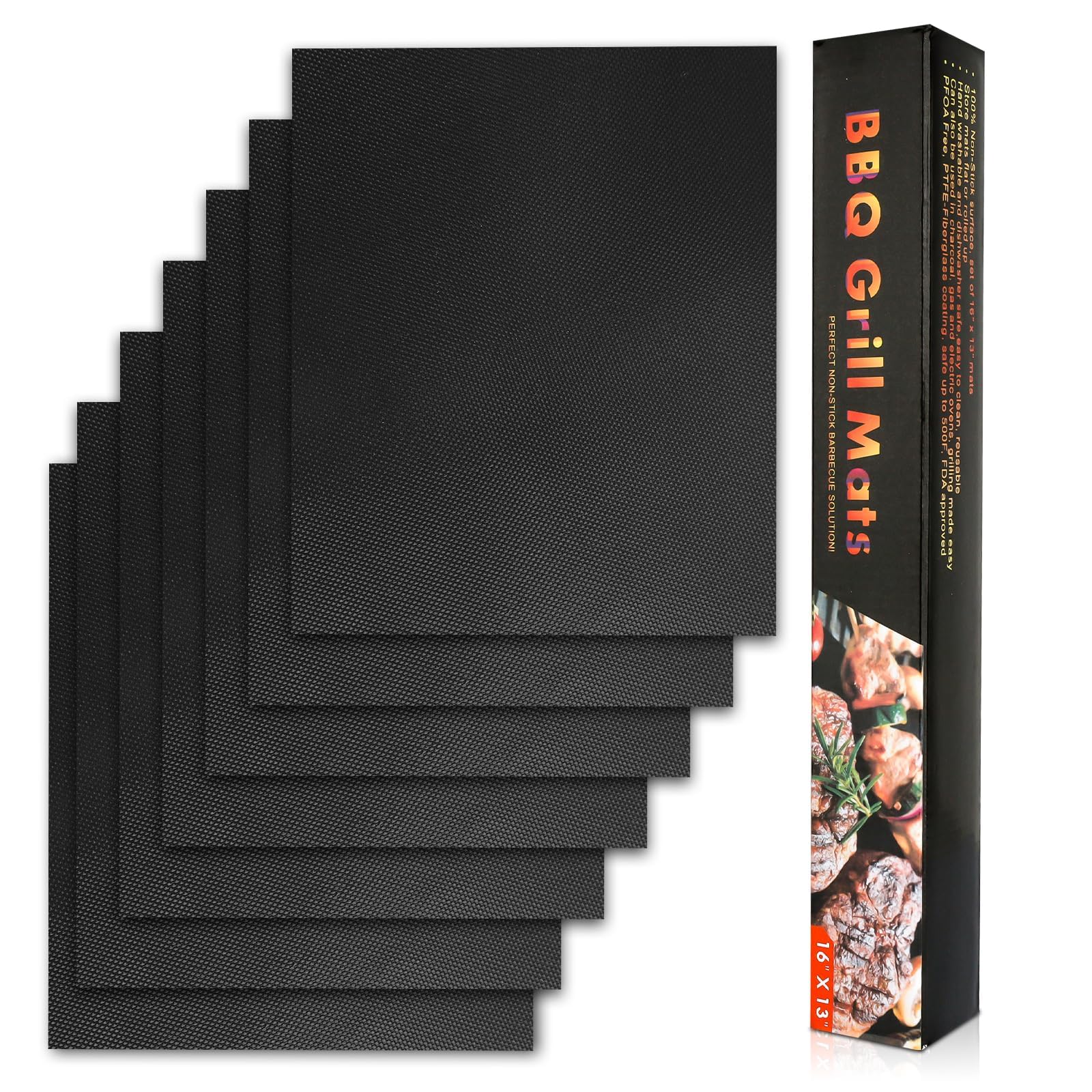 Premium Non-Stick Grill Mat Set of 5 - Reusable BBQ Cooking Mats for Gas, Charcoal & Electric Grills - 15.75 x 13 Inch Heavy Duty, Easy Clean, Black - Perfect for Backyard BBQs, Camping & Outdoor Cooking