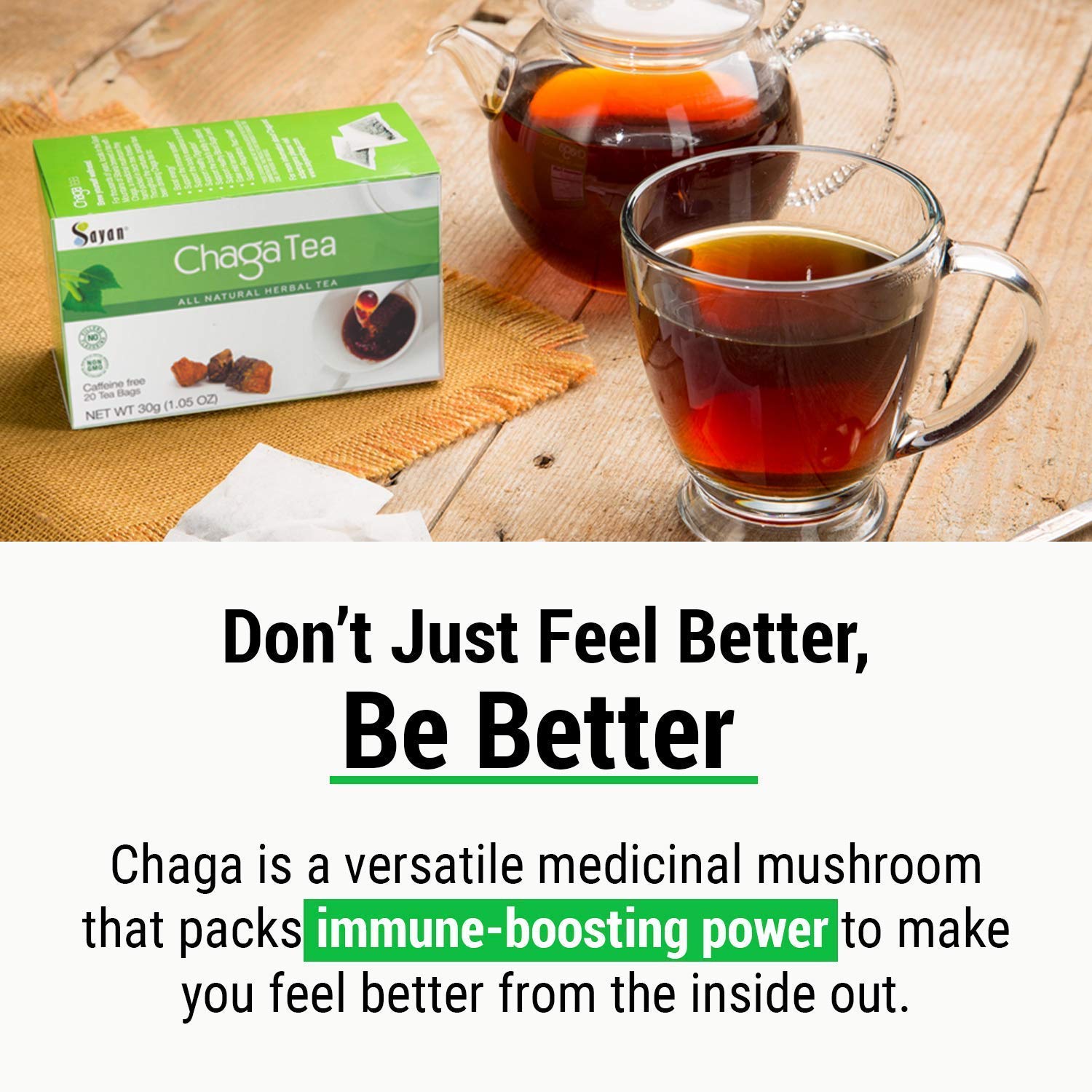 Organic Chaga Mushroom Supplements - 1lb Raw Chaga Powder, 90 Capsules & 20 Tea Bags | Immune Support, Antioxidant Boost | Perfect for Morning Tea, Wellness Routines & Natural Energy
