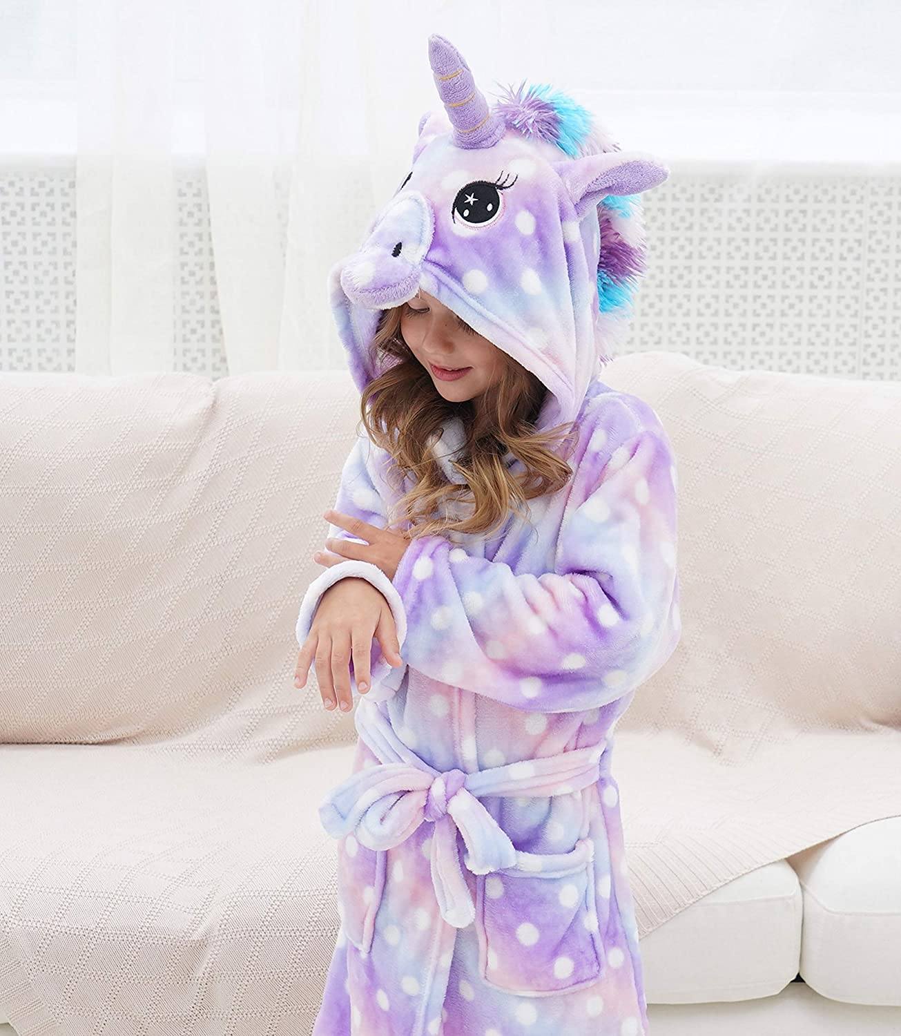 Soft & Cozy Unicorn Dots Bathrobe for Women & Girls - Plush Fleece Robe with Hood for Spa, Lounge & Relaxation at Home