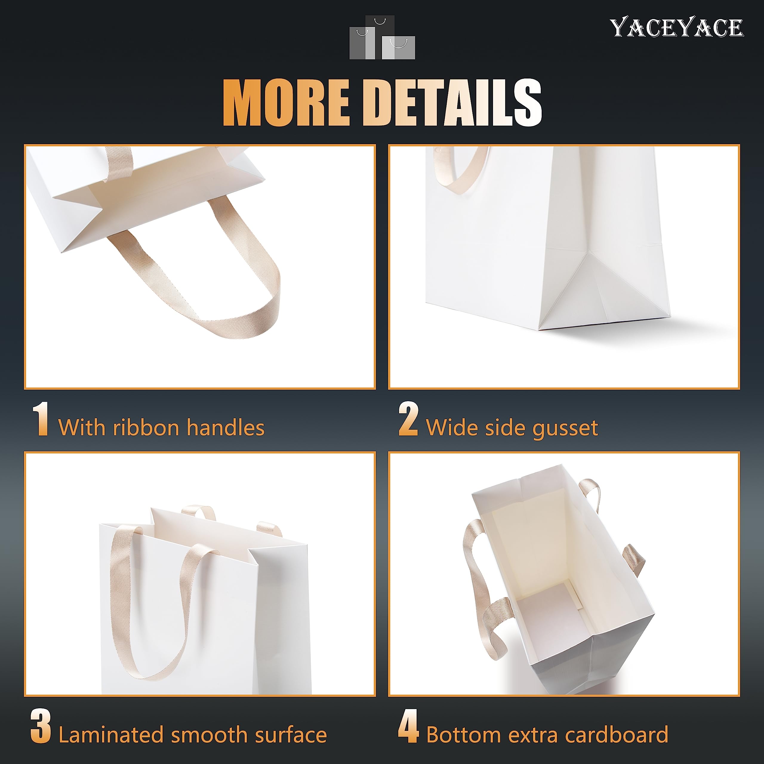40Pcs White Gift Bags with Ribbon Handles - 8