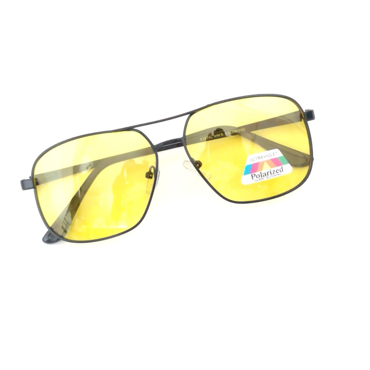 Polarized Night Vision Driving Glasses for Men & Women - Rectangle Pilot Yellow Lens - UV Protection, Anti-Glare - Perfect for Night Driving, Motorcycle Riding & Outdoor Activities