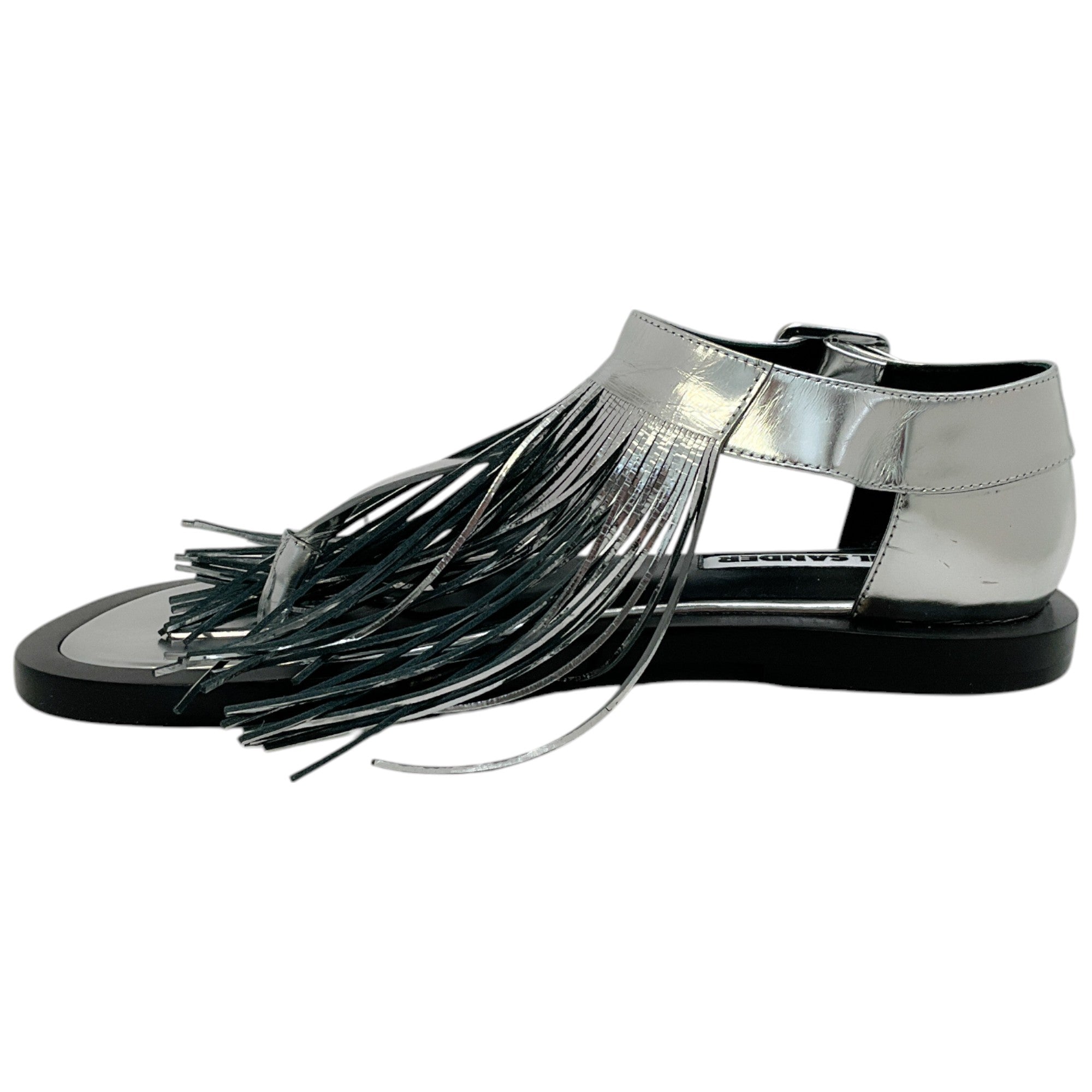 Jil Sander Women's Silver Leather Fringed Sandals - Stylish Summer Slide Sandals for Beach, Vacation & Casual Outings