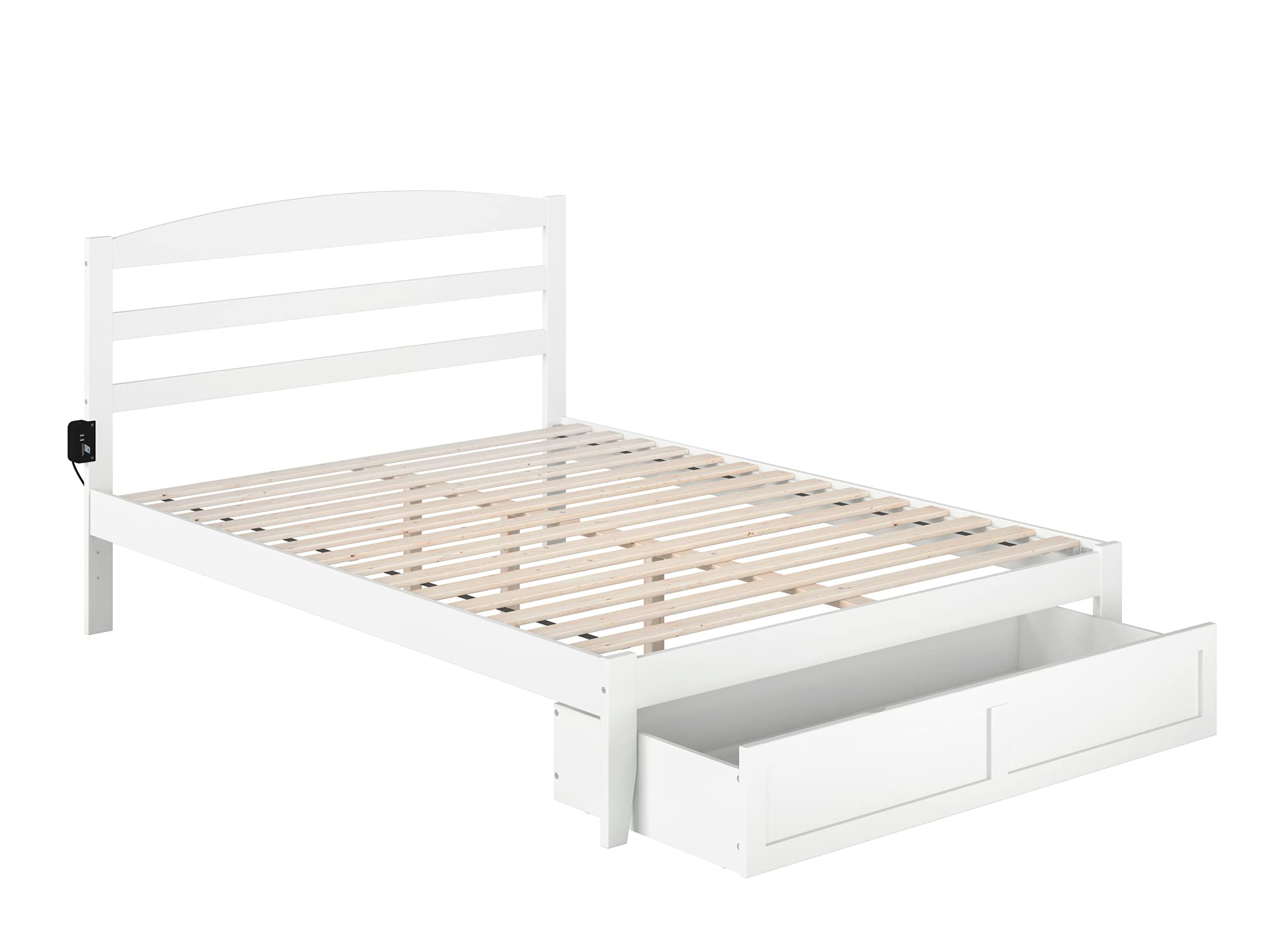 AFI Warren Queen Size Platform Bed with Storage Drawers & USB Charging Station - Modern White Wooden Bed Frame for Bedroom, Perfect for Small Spaces & Tech Lovers