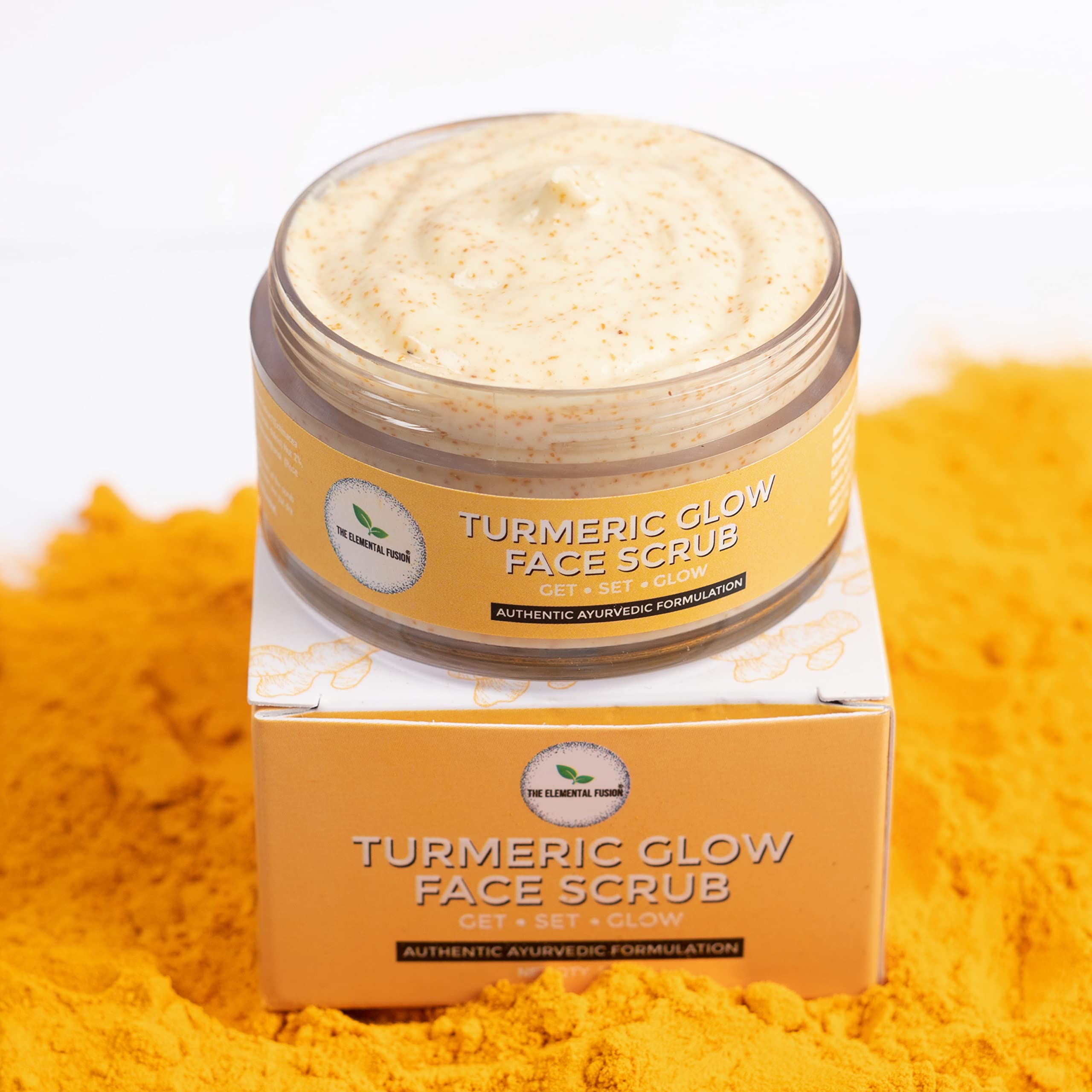 Elemental Fusion Turmeric (Haldi) Glow Gentle Exfoliating Face Scrub - Blackhead & Whitehead Remover, Dead Skin Cleanser for Women & Men - Detan Pack for Radiant Skin (50g) - Perfect for Daily Skincare & Glow Boosting Routine