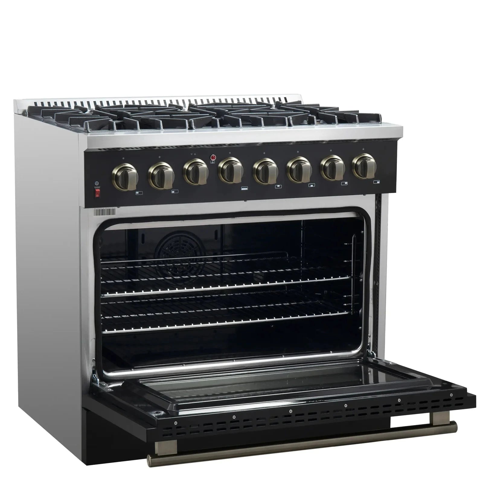 **Forno Galiano 36-Inch Professional Dual Fuel Range - Gas Stove & Electric Oven in Black with Antique Brass Trim (Model FFSGS6156 36BLK) - Perfect for Gourmet Kitchens & Modern Home Cooking**