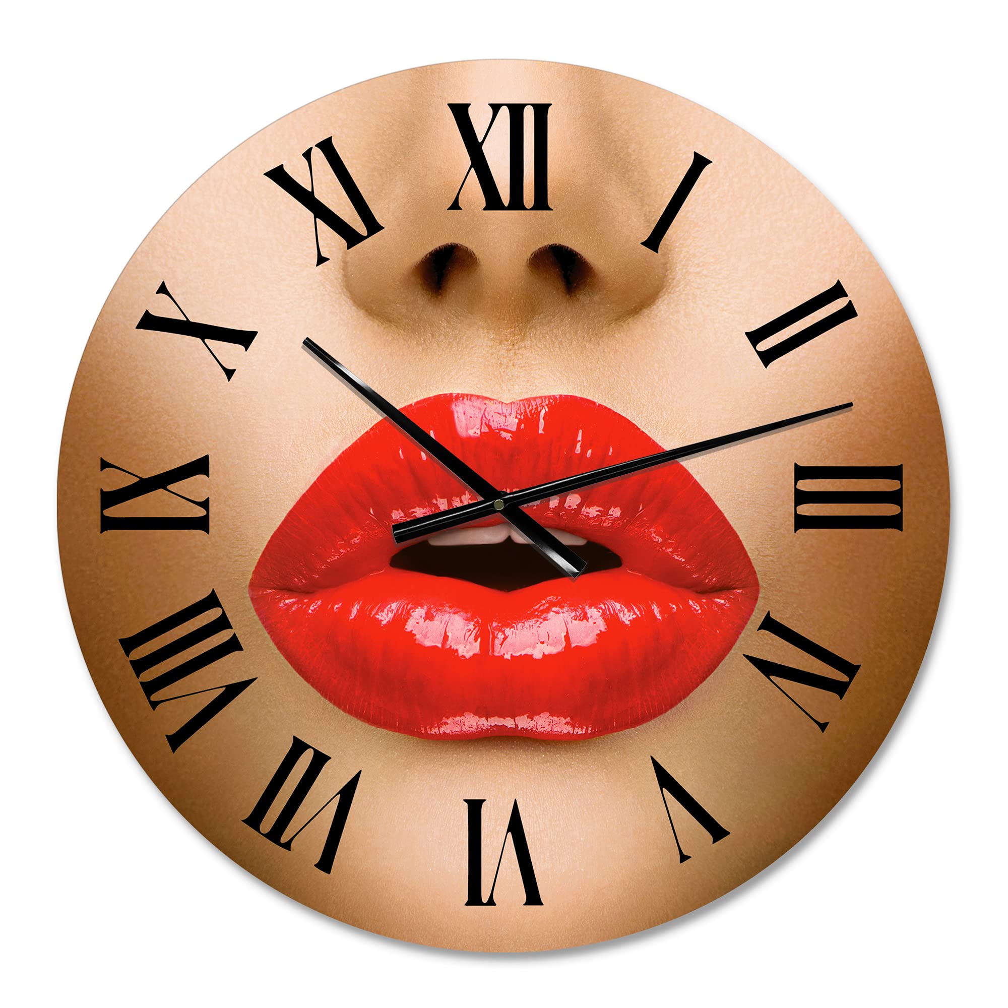 DesignQ Modern Wall Clock - Stylish 'Sexy Lips Makeup Kiss' Large Wall Art for Kitchen, Living Room & Bedroom Decor | Perfect for Home, Office & Gift Giving