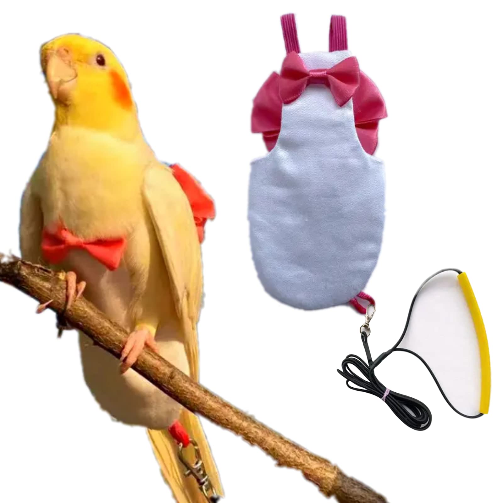 Parrot Diaper Harness Flight Suit with Leash for Cockatiels & Pet Birds - Bird Training Nappy Suit Liner Clothes (Size S, Silver) | Perfect for Indoor Flying, Potty Training & Outdoor Adventures