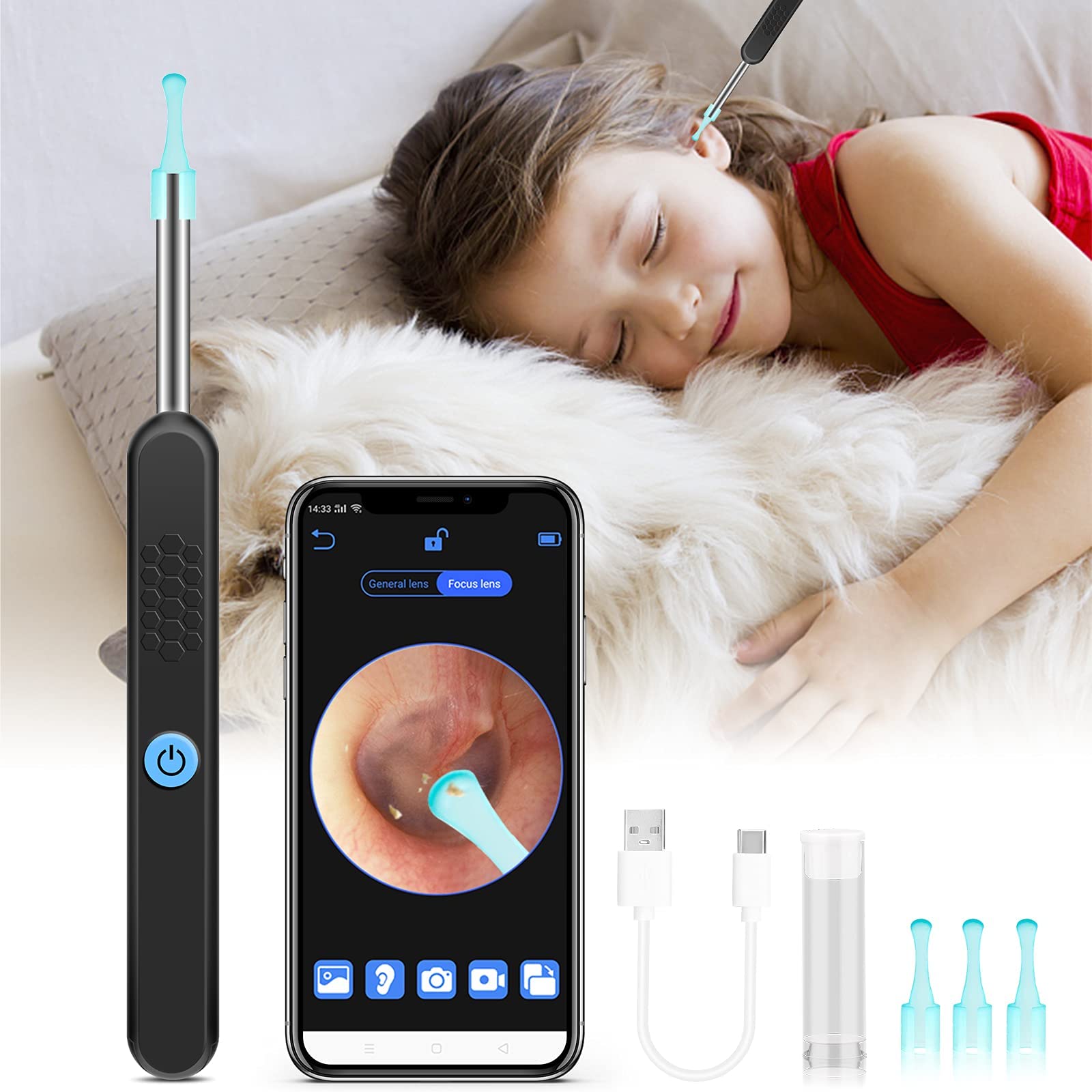 2024 Wireless Ear Wax Removal Kit - 1296P HD Ear Camera & Wax Remover Tool with LED Light, Compatible with iPhone, iPad & Android - Perfect for Home Ear Cleaning & Family Healthcare