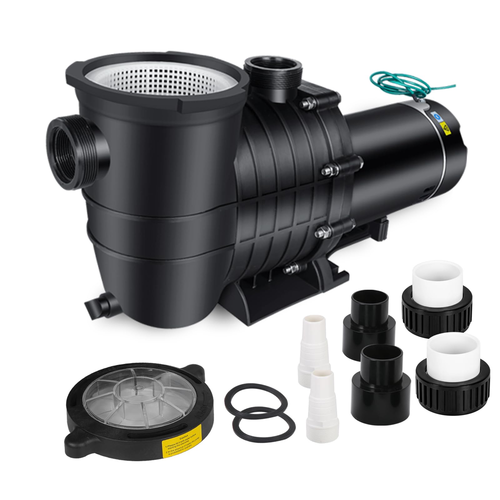 2HP 115V/230V Dual Voltage Self-Priming Swimming Pool Pump - 6800GPH High Flow, Energy Efficient Copper Motor for Above Ground & Inground Pools - Includes 1.25
