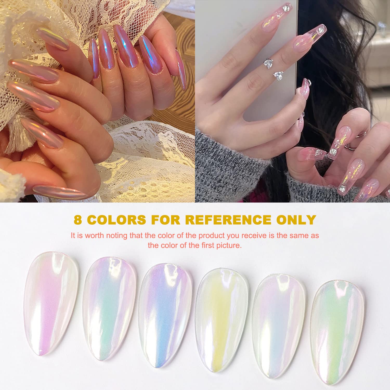 1 Pcs Mermaid Chrome Nail Powder - Holographic Iridescent Unicorn Glitter, Solid Laser Aurora Fairy Dust & Neon Pearl Pigment for DIY Nail Art | Perfect for Manicures, Pedicures & Nail Decoration (Yellow JH-08)
