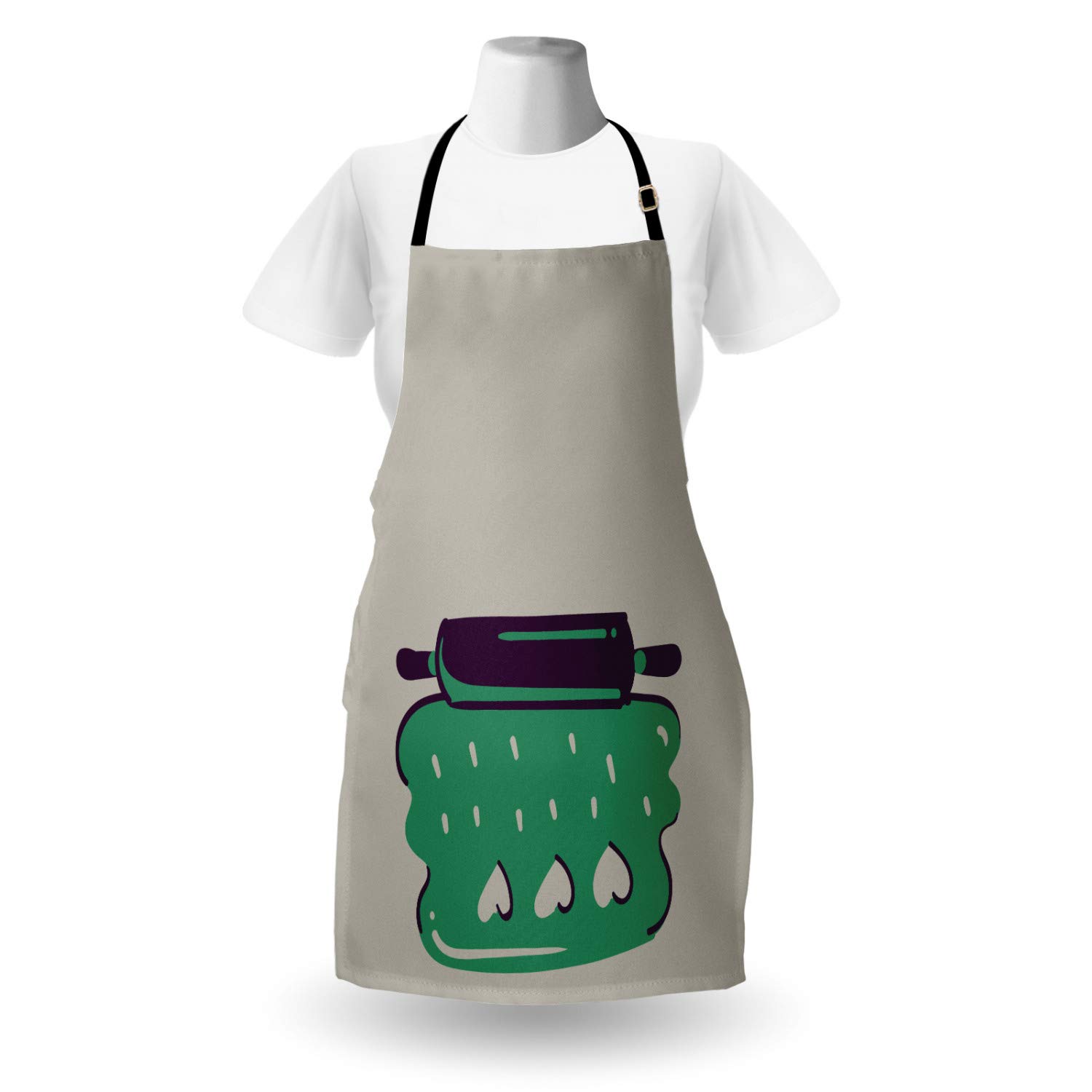 Ambesonne Personalized Chef Apron - Cartoon Baking & Cooking Design with Colorful Rolling Pin Dough Motif - Adjustable Neck Unisex Kitchen Bib for Adults (Sea Green) | Perfect for Home Chefs, Baking Enthusiasts & Cooking Gifts