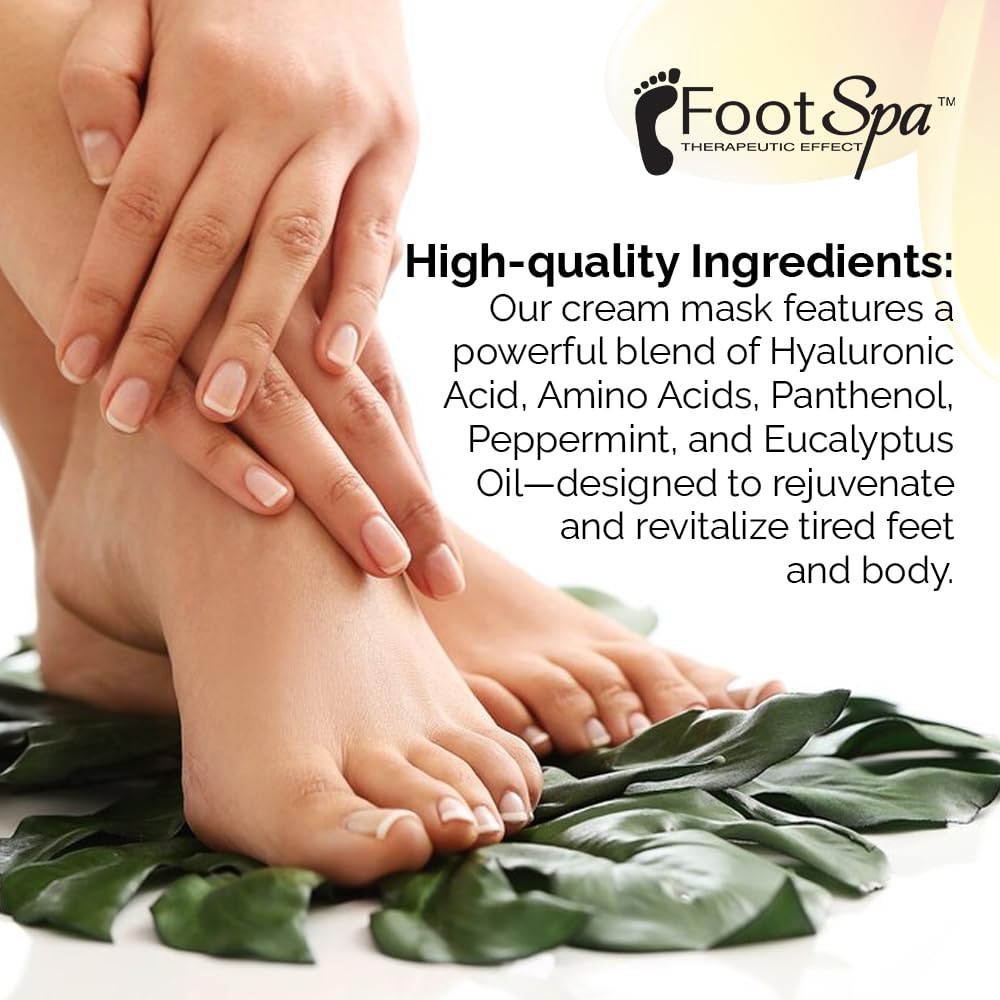 Relaxing Foot Spa Cream Mask with Peppermint & Eucalyptus Oil (128oz) - Hydrating Pedicure Treatment for Tired Feet - Infused with Hyaluronic Acid, Amino Acids & Panthenol - Perfect for At-Home Spa Days, Post-Workout Recovery & Self-Care Routines
