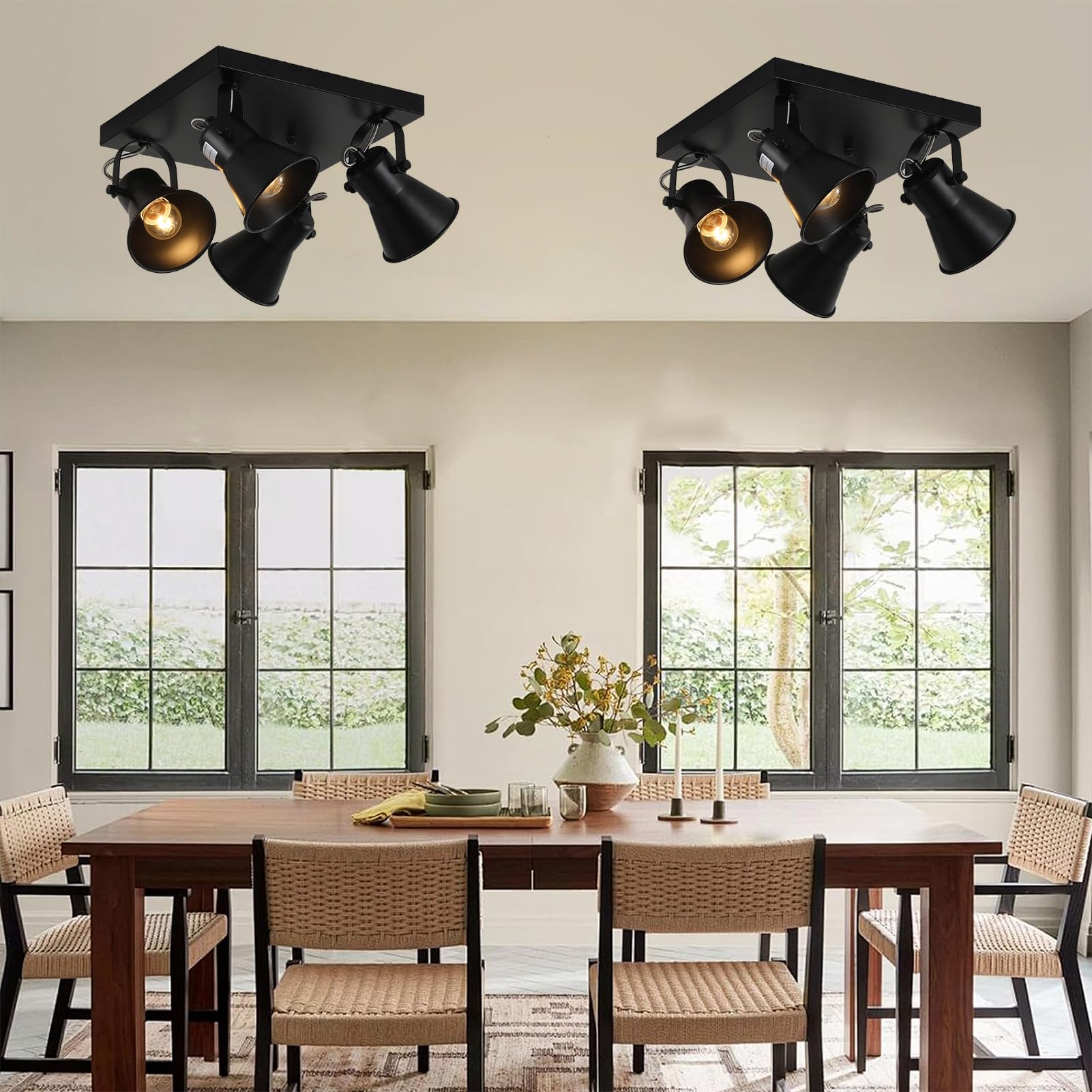 SEEBLEN 4-Light Black Adjustable Track Lighting Fixture, Square Flush Mount Ceiling Light for Kitchen, Dining Room, Living Room, Bedroom, Hallway - Perfect for Modern Home and Office Lighting