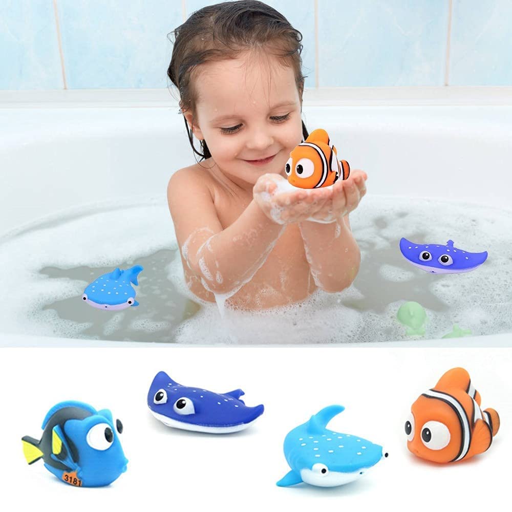 **4pcs Shark Bath Squirt Toys for Kids - Fun Baby Bathtub & Swimming Pool Water Toys - Perfect for Toddlers, Infants - Great Birthday Gift & Summer Beach, Pool Activity**    *(Use for bathtime fun, pool parties, beach outings, and outdoor water play!)*