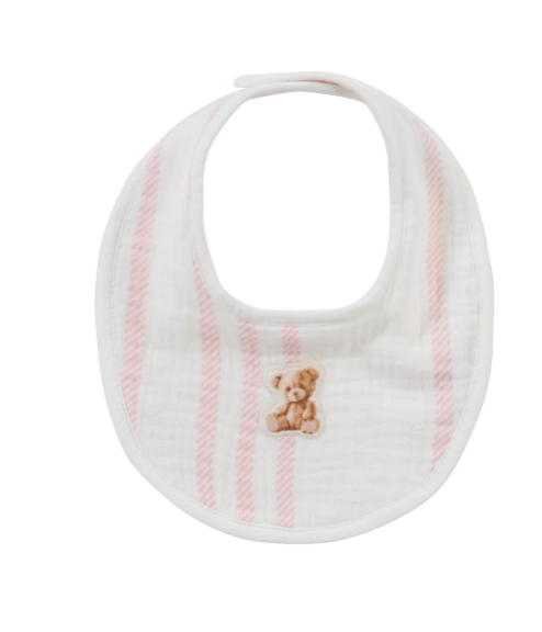 KIPP STRIPE TEDDY BIB - Soft Cotton Baby Drool Bibs for Boys & Girls (One Size) - Perfect for Feeding, Teething, and Everyday Use