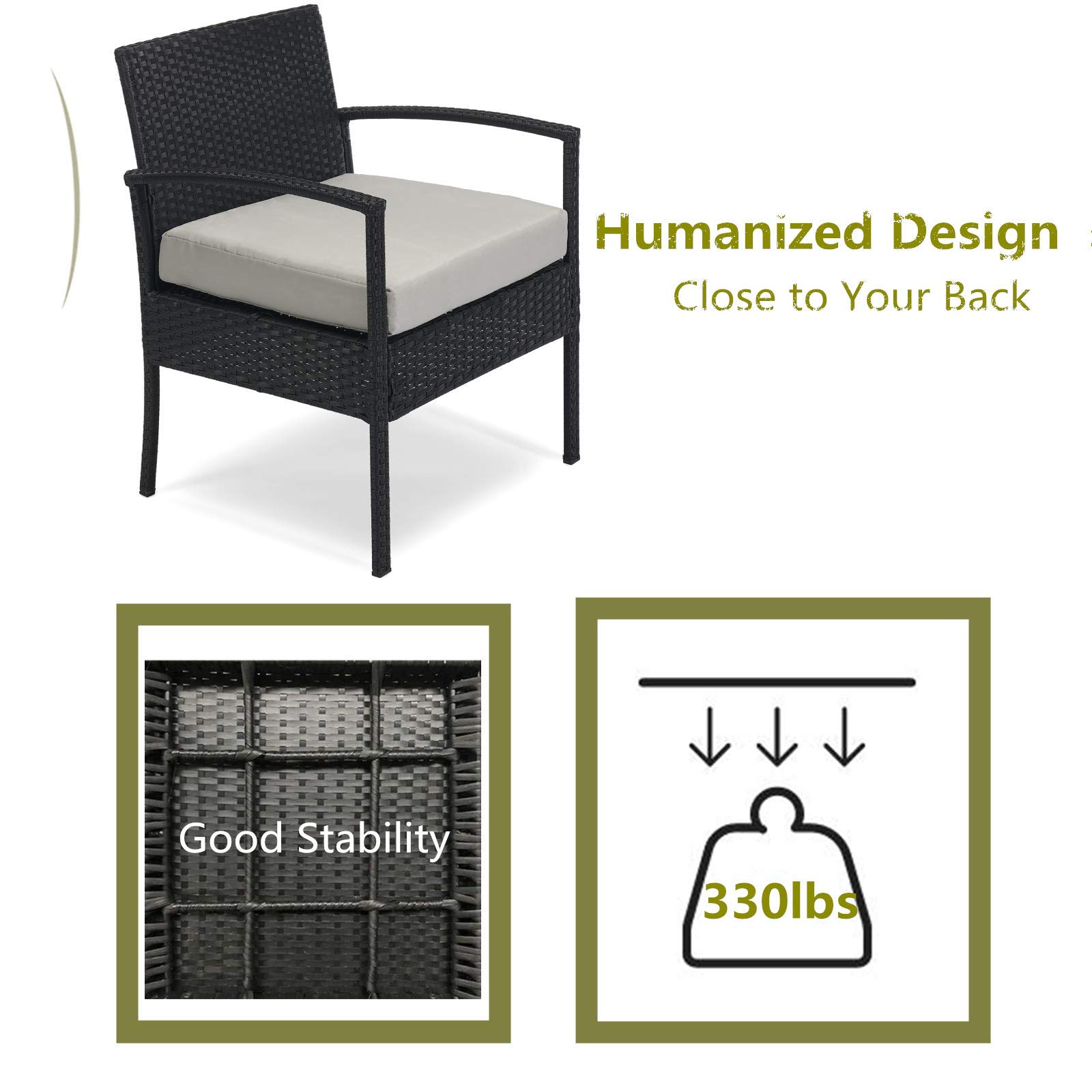 3-Piece Outdoor Patio Furniture Set - Wicker Bistro Chairs with Cushions & Table - Gray Balcony, Backyard, Porch Seating for Relaxing & Entertaining