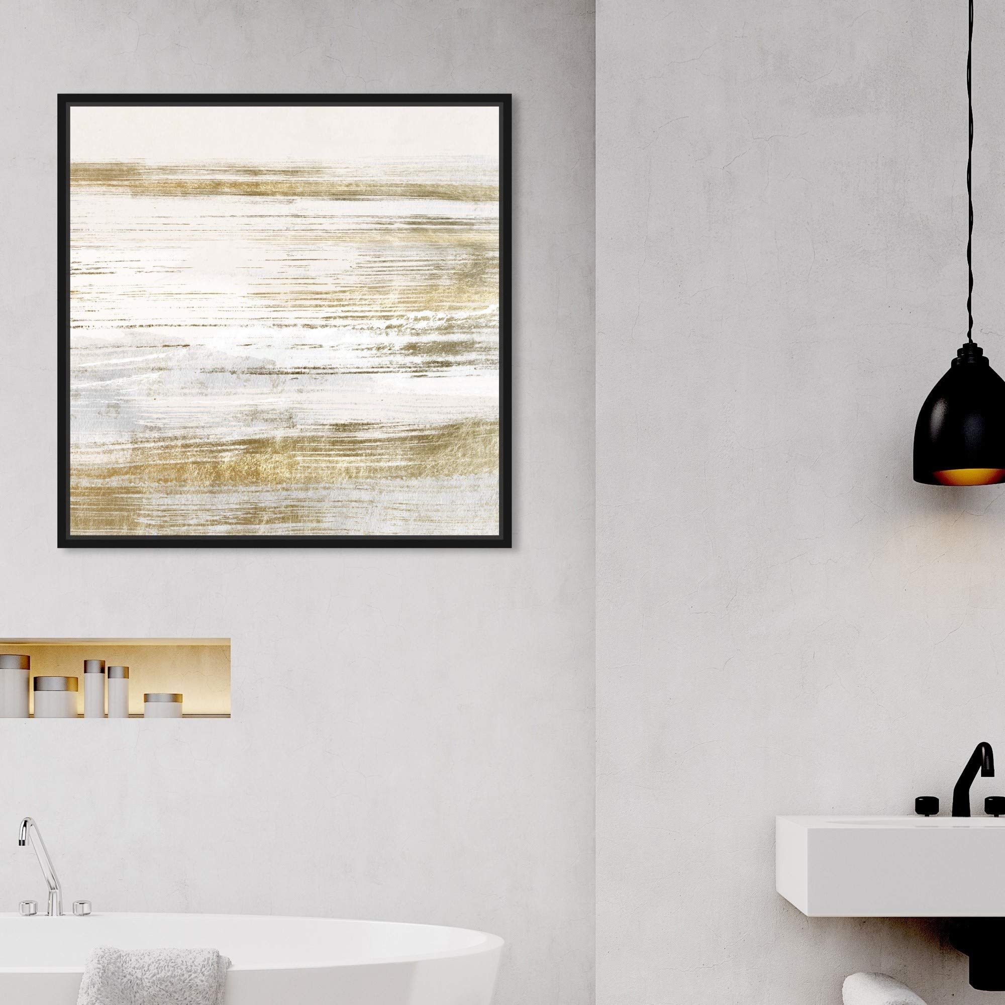 Abstract Wall Art Canvas Print 'Blush Romance Gold' - 16x16 Inch Black Framed Home Decor Painting | Perfect for Living Room, Bedroom & Office Decoration