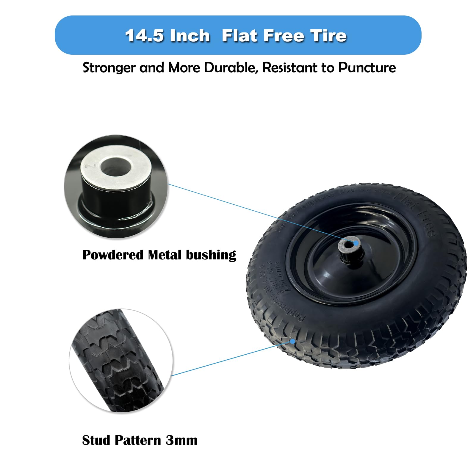 2-Pack 3.50-8 Flat Free Wheels with Steel Rim – 14.5