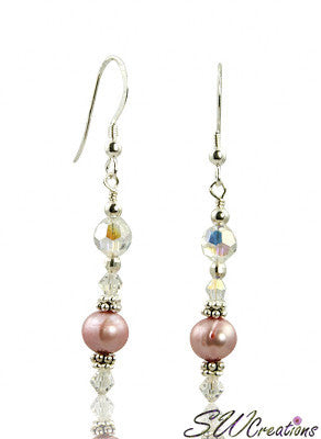 Elegant Pink Pearl Crystal Beaded Earrings for Women - Handmade Dangle Drop Earrings - Perfect for Weddings, Parties & Special Occasions