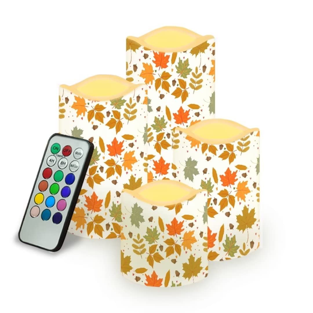 YoungerBaby Maple Leaf Flameless LED Candles with Timer & Remote Control - Realistic Fall Decor for Home, Wedding, Party Indoor Outdoor Use