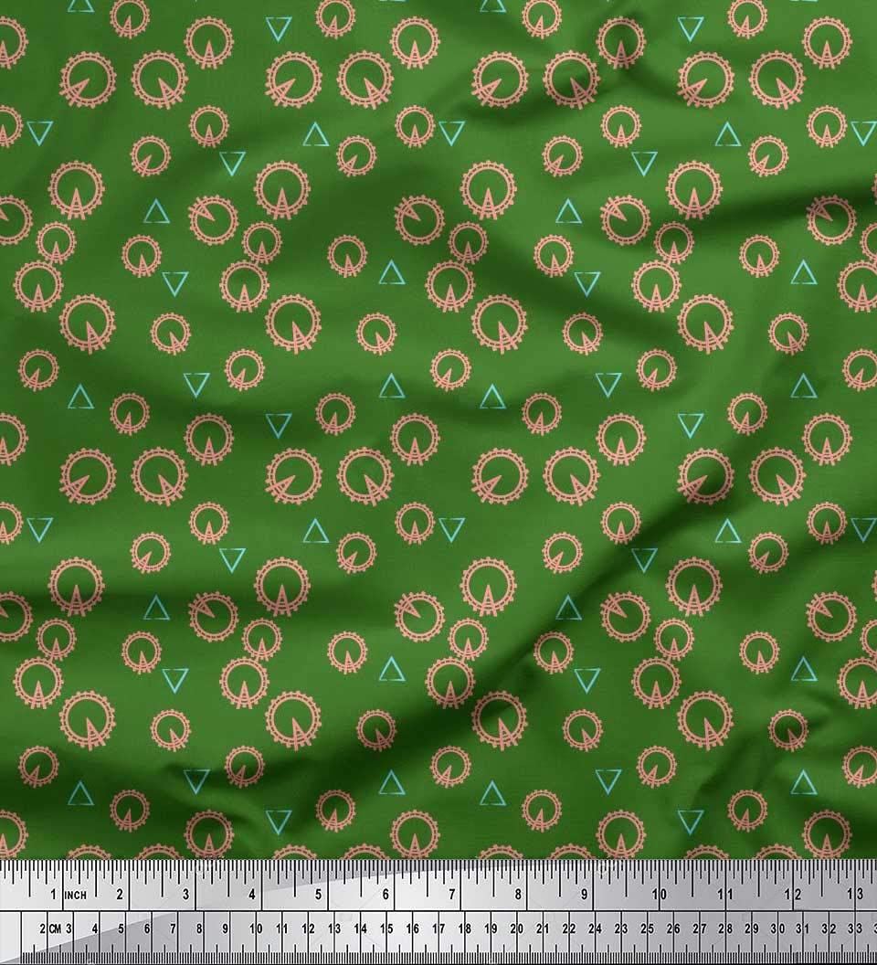 Soimoi Cotton Voile Green Fabric by The Yard - 56 Inch Wide - Triangle & London Eye Monuments Print - Lightweight Soft Shirting Material for Dresses, Blouses, and Home Decor