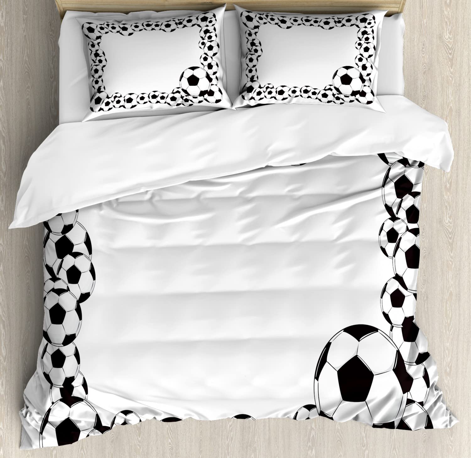 Ambesonne Soccer Duvet Cover Set - Monochrome Football Frame Pattern Abstract Design for Sports Fans | 2-Pack California King Size Bedding with 4 Pillowcases (White & Charcoal Grey) | Perfect for Soccer Themed Bedrooms, Game Nights, and Sports Enthusiasts