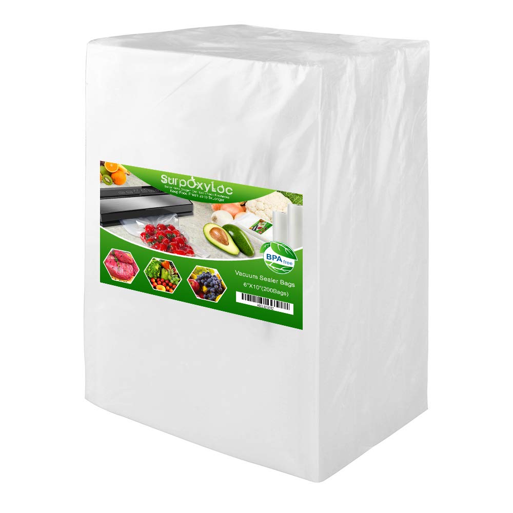 SurpOxyLoc 200 Pint Size 6x10 Inch BPA Free Heavy Duty Vacuum Sealer Bags for Food Storage | Commercial Grade Freezer Safe Sous Vide Bags | Pre-Cut Universal Design Works with All Vacuum Sealers | Perfect for Meal Prep, Freezing Meat & Long-Term Food Preservation
