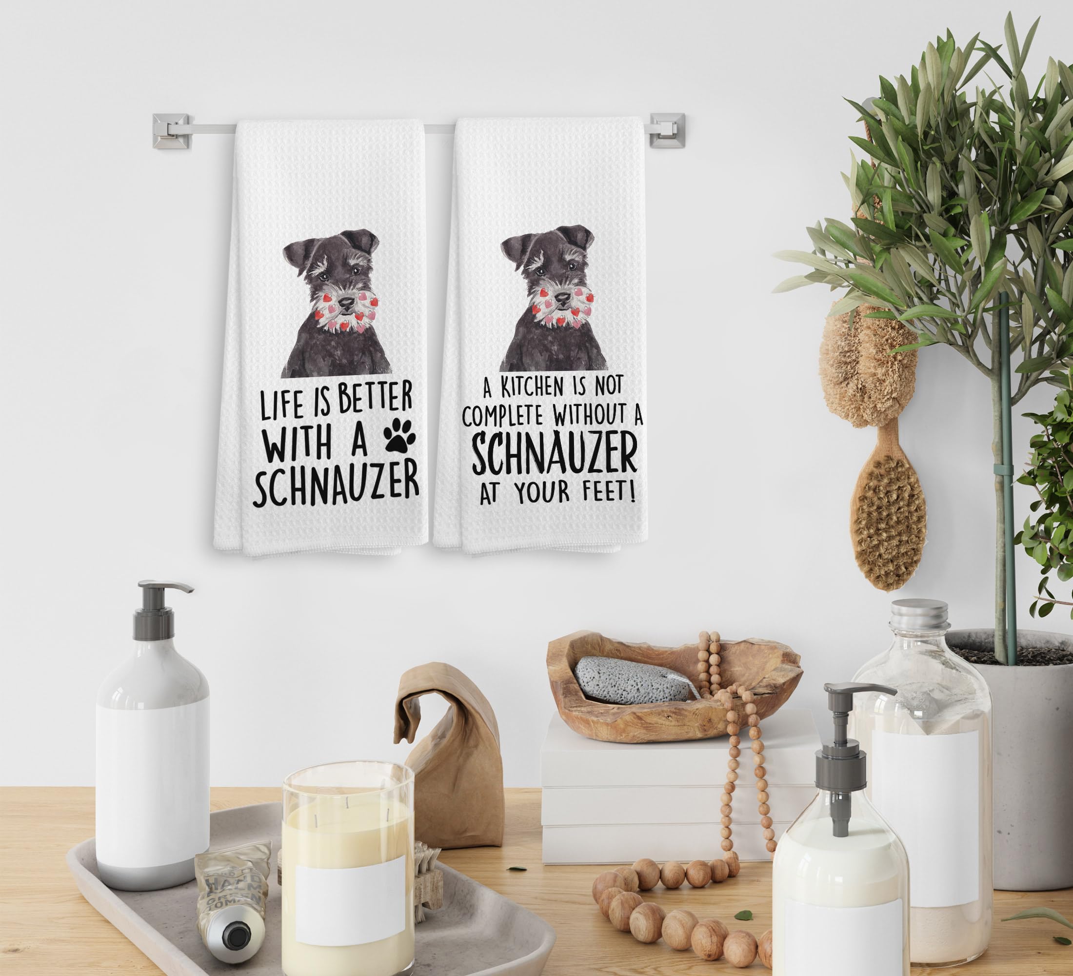 Premium Schnauzer Dog Kitchen Towels Set of 2 - 16x24 Inch Absorbent Dishcloths for Pet Lovers, Cute Schnauzer Decor & Unique Gifts for Dog Owners - Perfect for Kitchen, Housewarming & Dog-Themed Parties