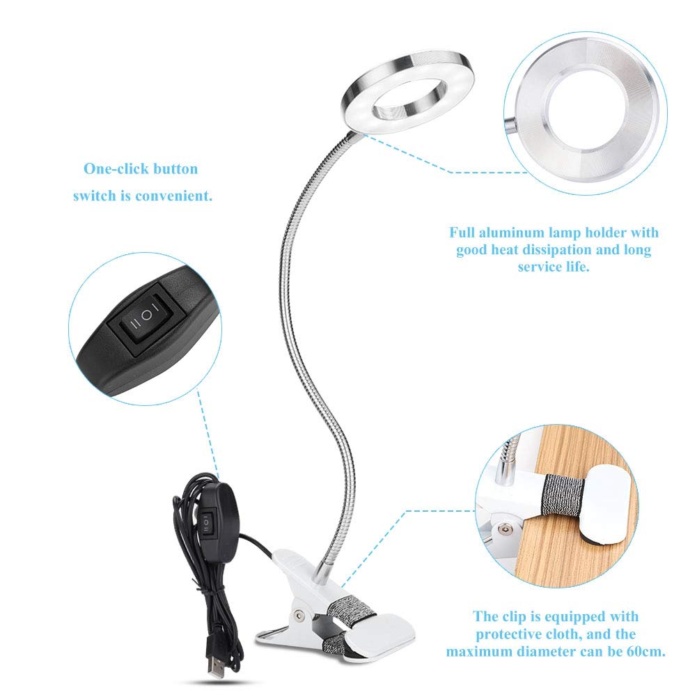 USB Powered LED Desk Lamp with Clip - Adjustable Flexible Gooseneck for Reading, Makeup, Study, and Night Light | Perfect for Home, Office, and Dorm Room