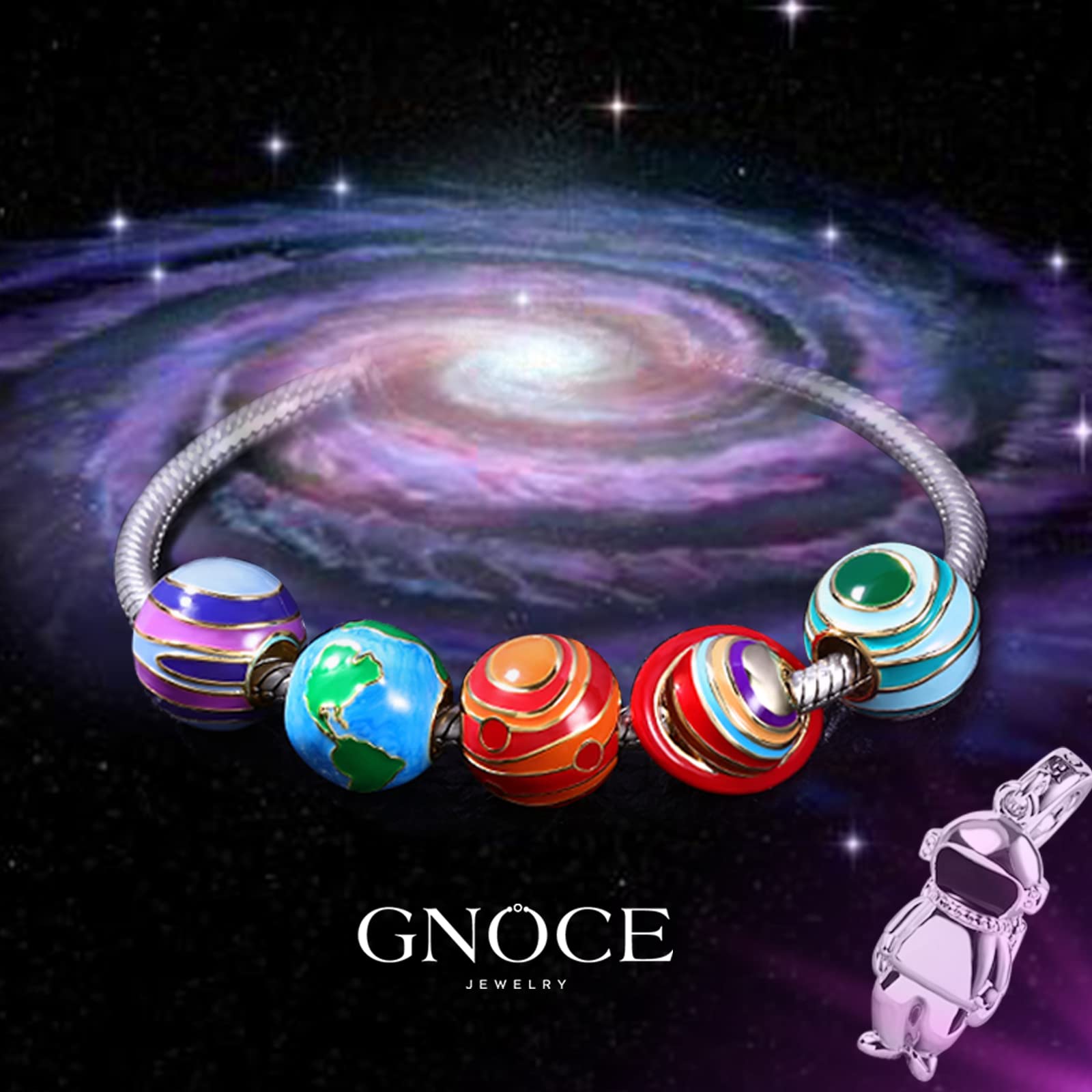 GNOCE Saturn Bead Charms for Bracelets - 925 Sterling Silver & 18K Gold Plated Solar System Planet Pendant - Perfect for Women's Jewelry, Gift for Wife, Girlfriend - Ideal for Bracelet Making, DIY Crafts & Astronomy Lovers (Mercury)