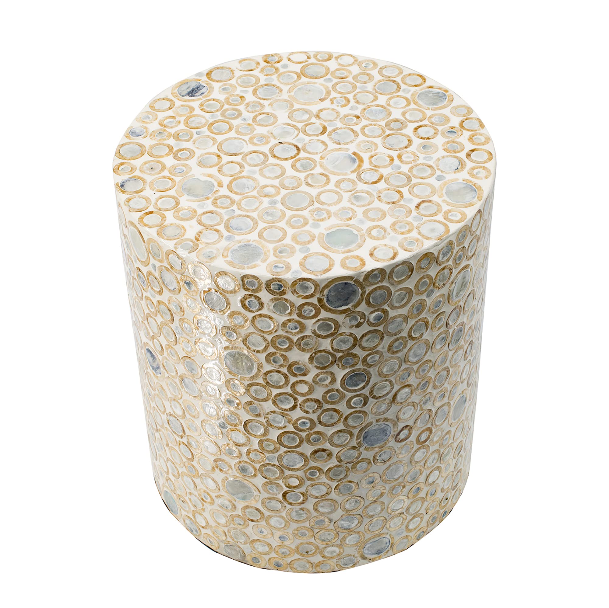 Mother of Pearl End Table - Cream Capiz Stool for Living Room Decor
