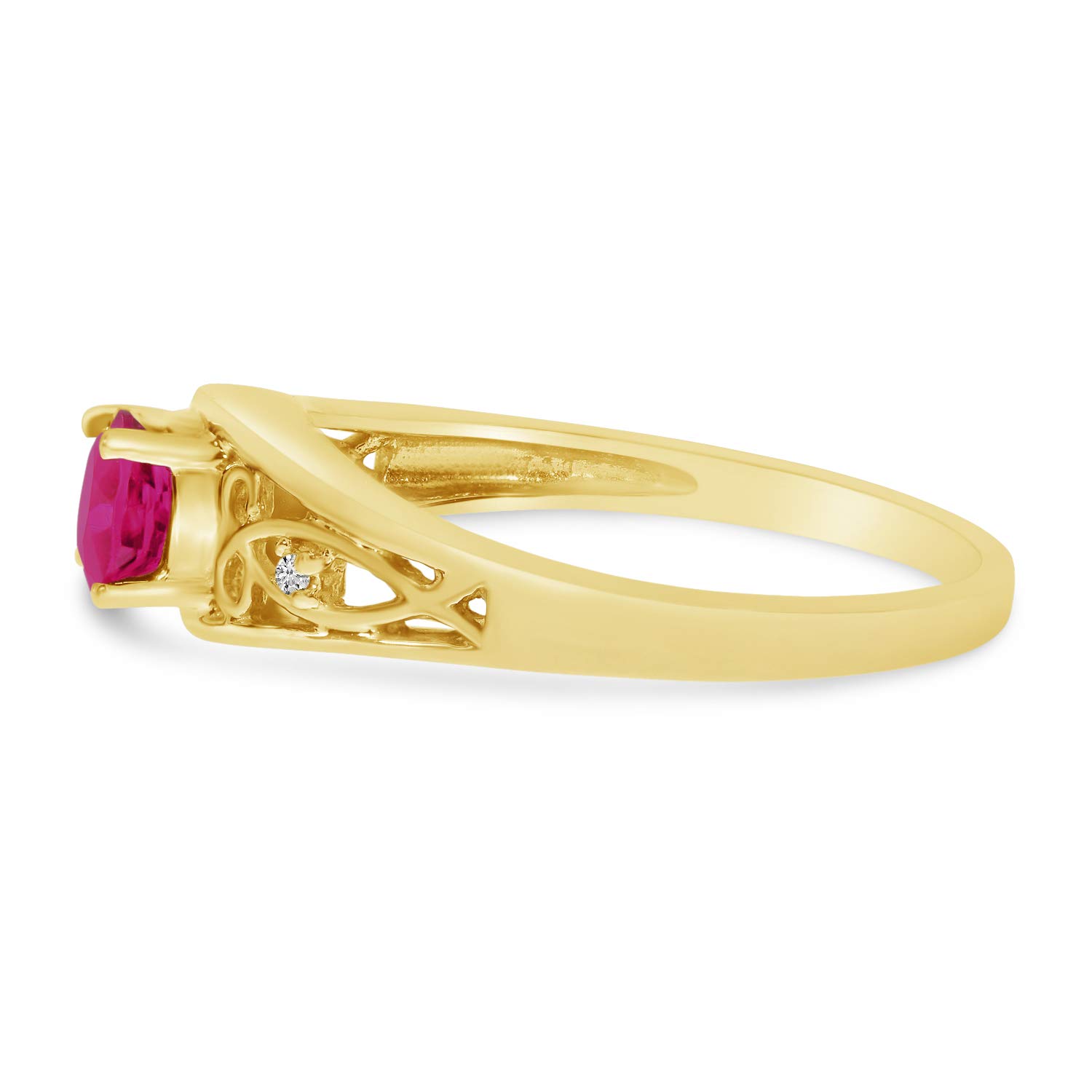 10K Yellow Gold Round Pink Topaz and Diamond Ring for Women - Elegant Birthstone Jewelry Gift for Anniversary, Engagement, or Special Occasion