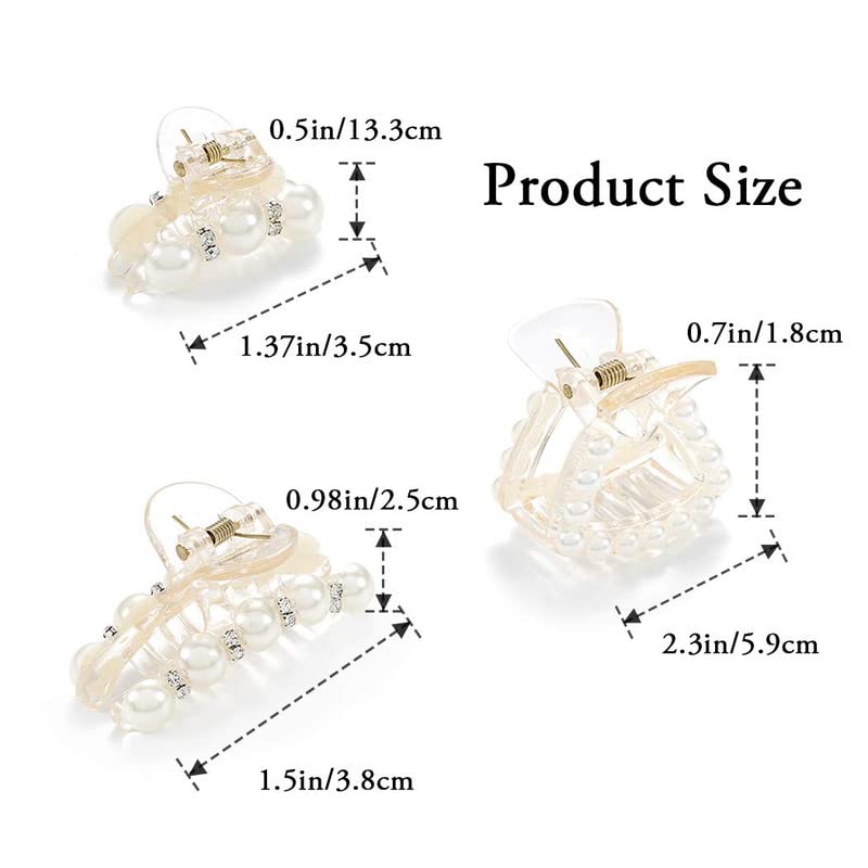 BELICIA Pearl Hair Clips for Women - White Crystal Non-Slip Hair Claw Clamps (3-Pack) | Elegant Hair Accessories for Women & Girls | Perfect for Weddings, Parties & Everyday Styling