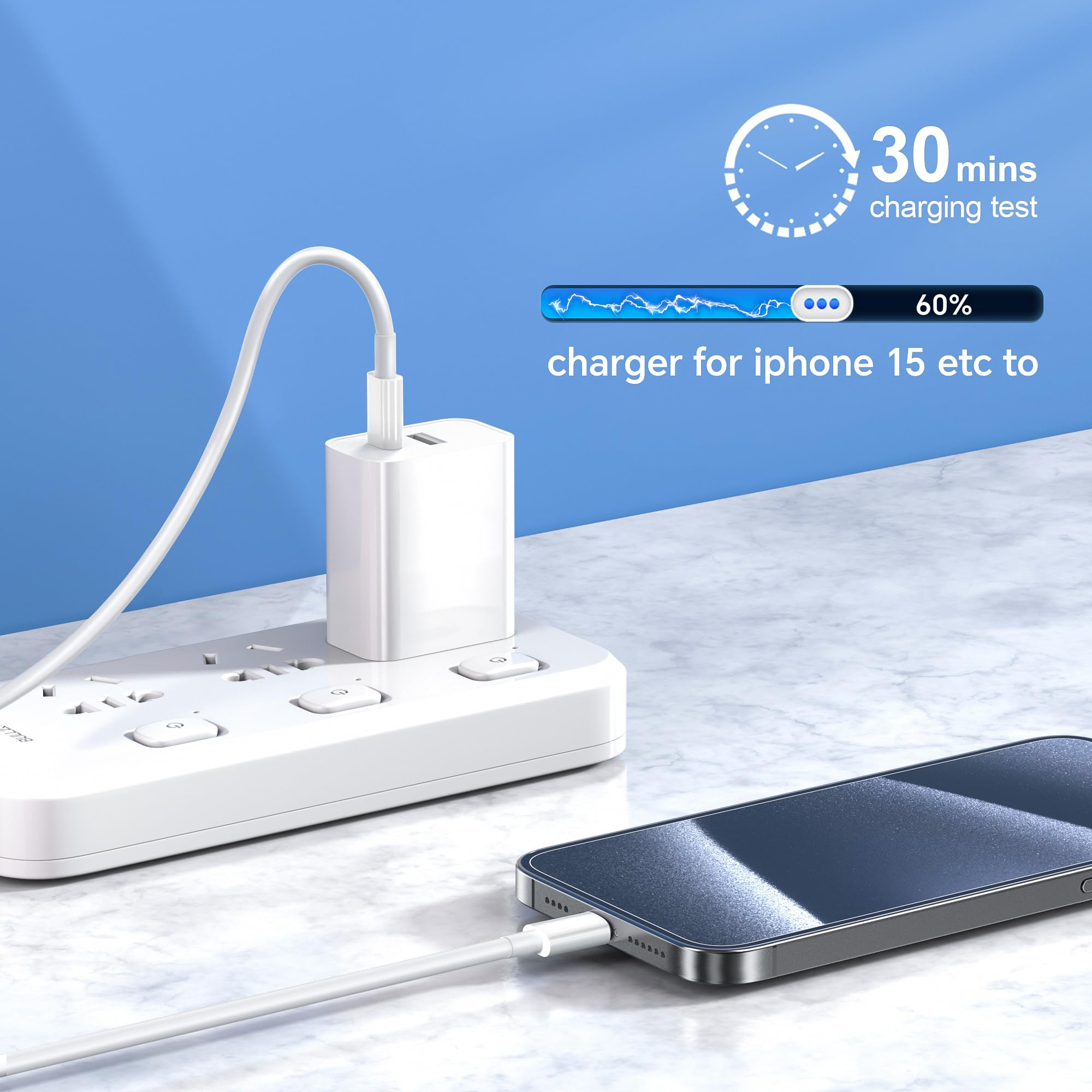 2-Pack 20W USB-C Fast Charger Block with 10ft Lightning Cable & 6ft USB-C to USB-C Cable - Compatible with iPhone 15/Pro/Max/iPad Pro - Quick Charging for Home, Office & Travel