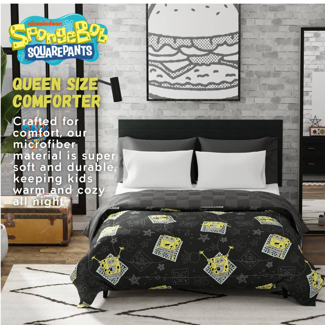 Spongebob Squarepants Officially Licensed Queen Size Reversible Comforter - Super Soft Microfiber Bedding Set for Kids & Adults - Perfect for Themed Bedrooms, Sleepovers, and Cartoon Lovers