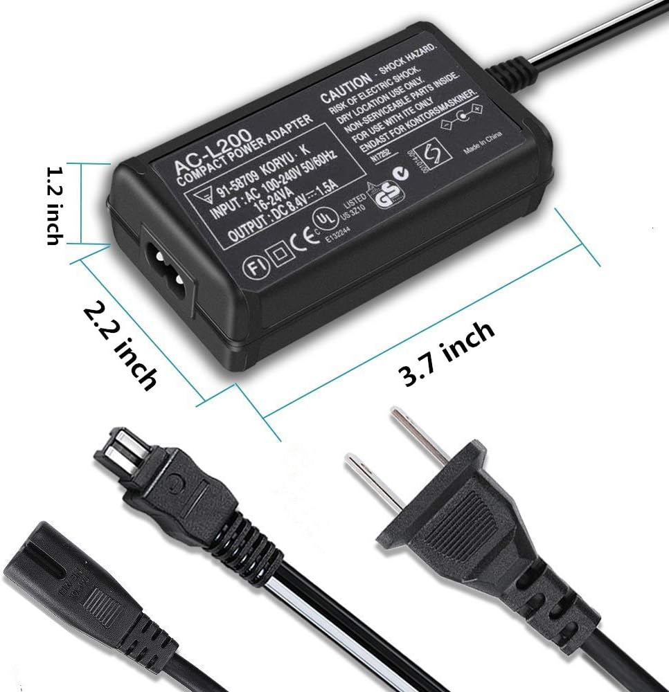 Original AC L200 Power Adapter Charger for Sony Handycam DCR-SX40/SX41/SX44/SX45/SX60/SX63/SX65/SX83/SX85 & DCR-SR42/SR45/SR46/SR47/SR68 - Replacement Charging Cord for Sony Camcorders - Perfect for Travel, Home Use & Professional Videography