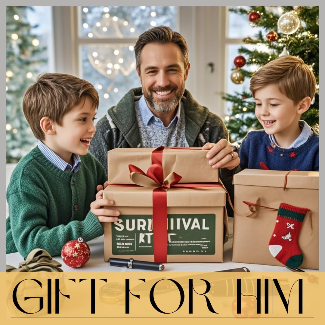 13 in 1 Survival Kit with First Aid Supplies, Emergency Blanket & Tactical Flashlight - Perfect for Camping, Hiking, Outdoor Adventures & Emergency Preparedness - Great Gift for Dad & Outdoor Enthusiasts