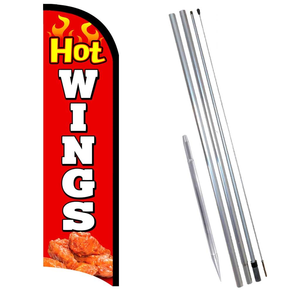 Premium Hot Wings Windless Feather Banner Flag Kit with Pole & Ground Mount - Perfect for Sports Events, Tailgating, and Outdoor Decor