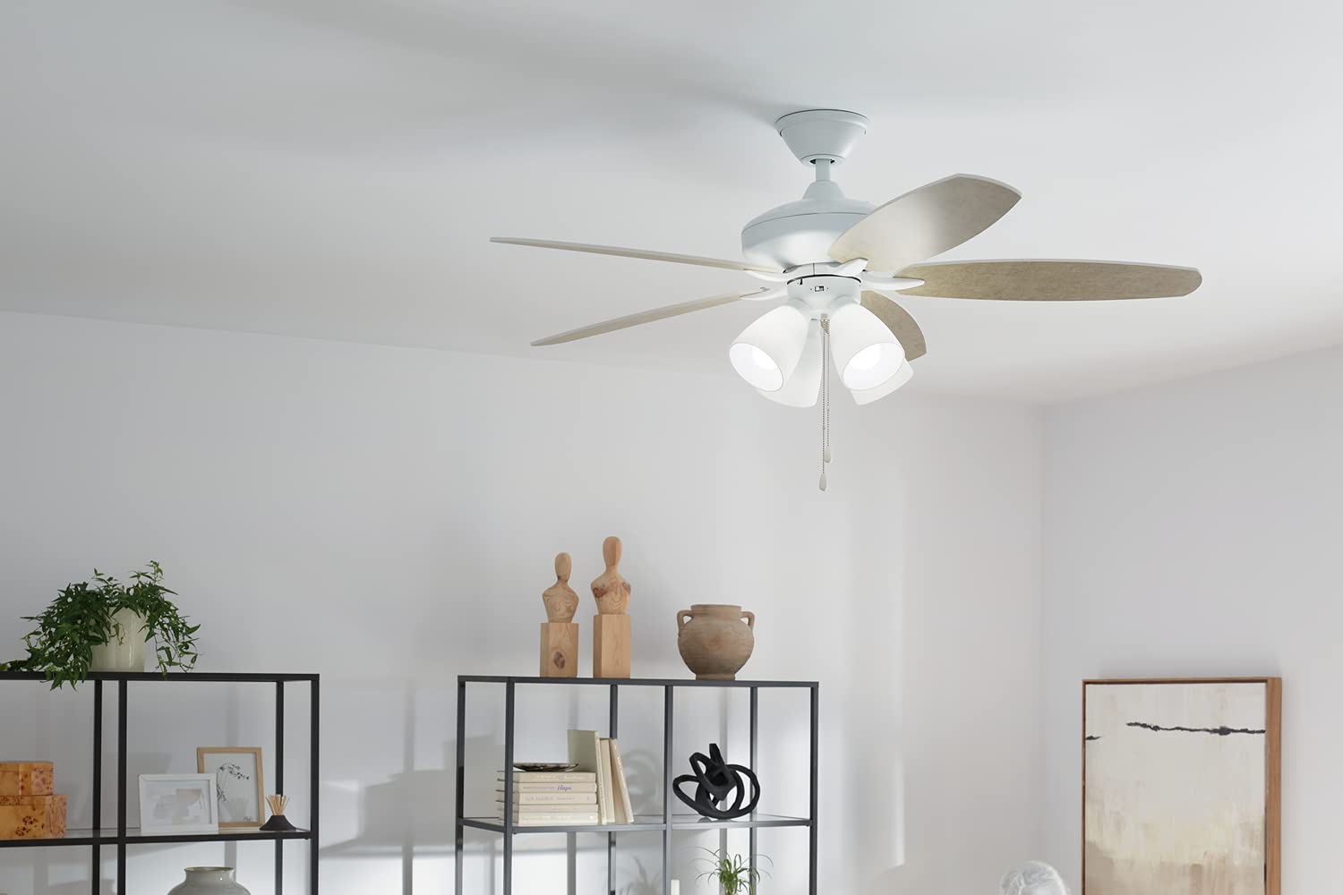Kichler 52 Inch Renew Premier LED Ceiling Fan with Light, Matte White Finish - Energy Efficient Cooling for Living Room, Bedroom & Patio