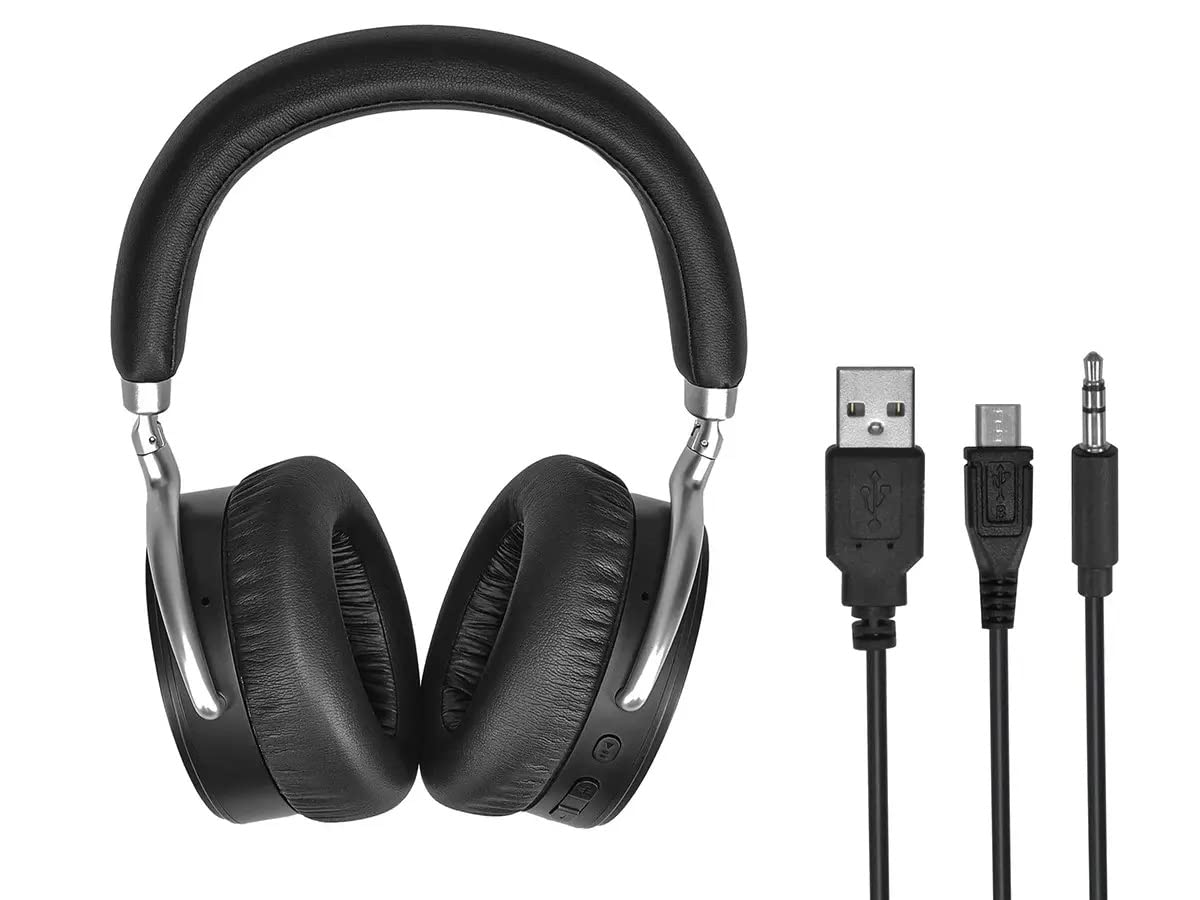 MonoPrice Bluetooth Headphones with Active Noise Cancelling - 20H Playback/Talk Time, AAC/SBC/aptX Audio - Wireless Over-Ear Headphones for Travel, Work & Gym (Black)