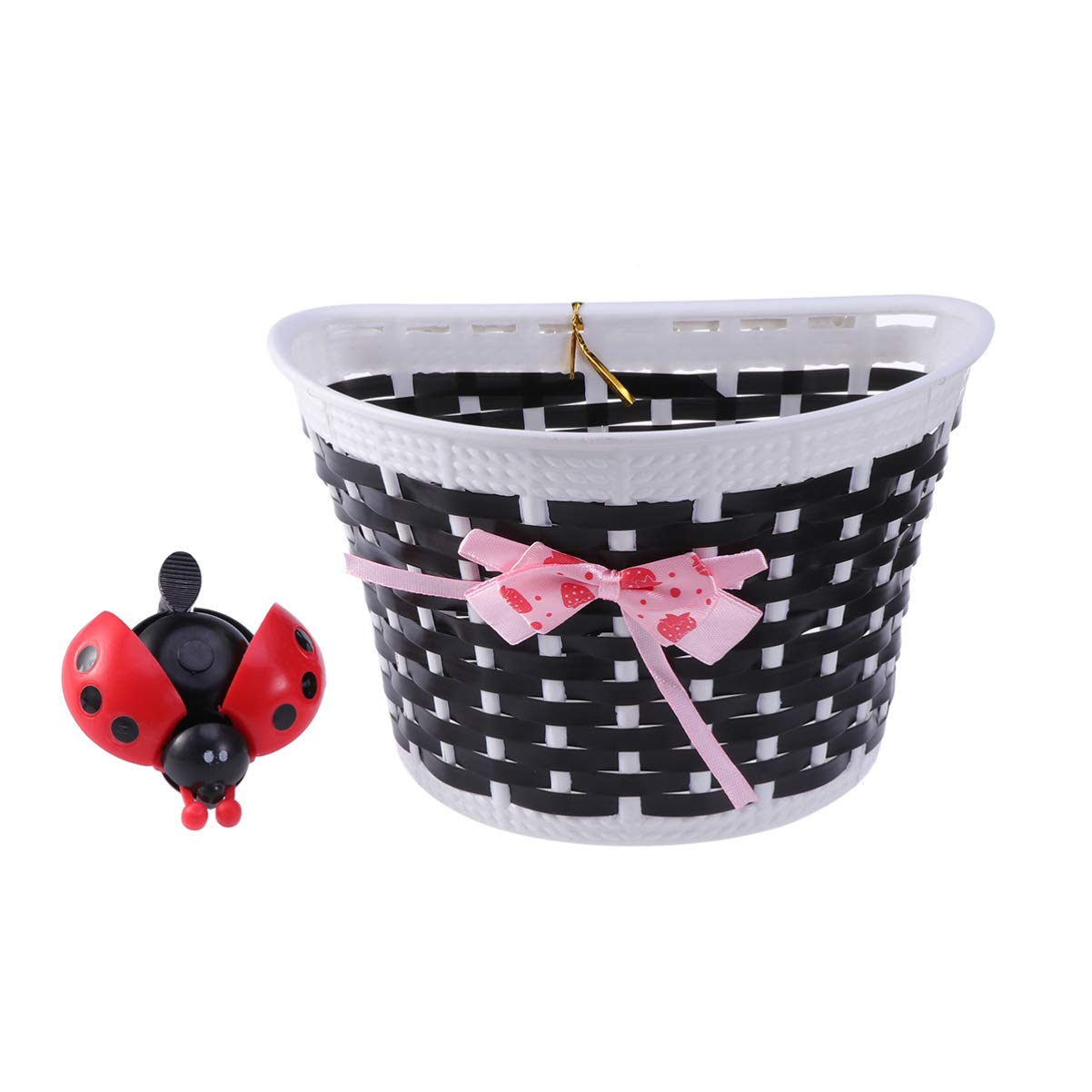 LIOOBO Kids Bicycle Scooter Basket - Handmade Plastic Knitted Bow Front Bag with Bike Bell for Boys & Girls - Perfect for School, Park Rides & Outdoor Adventures